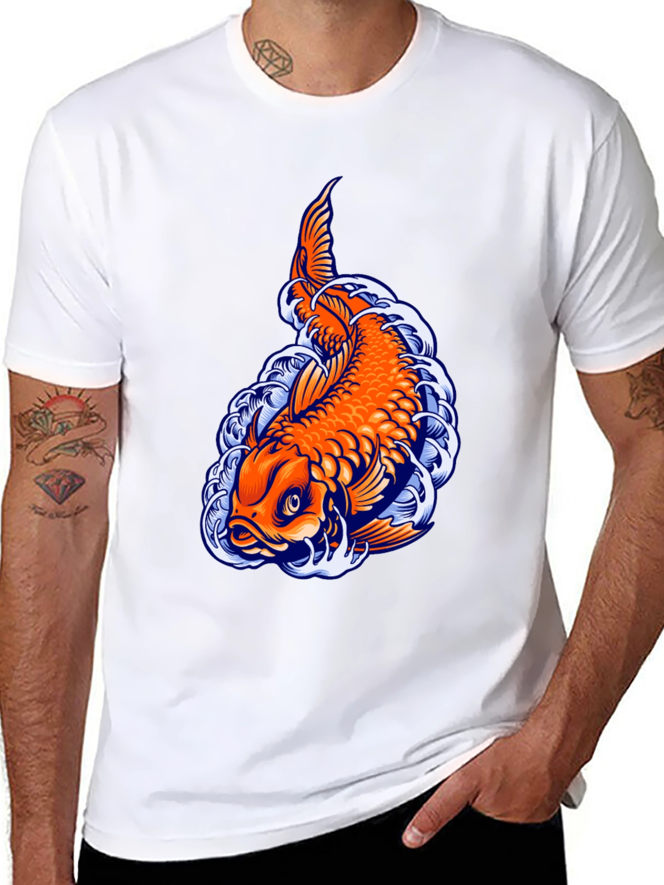 Camiseta Negra con Diseño de Carpa Koi