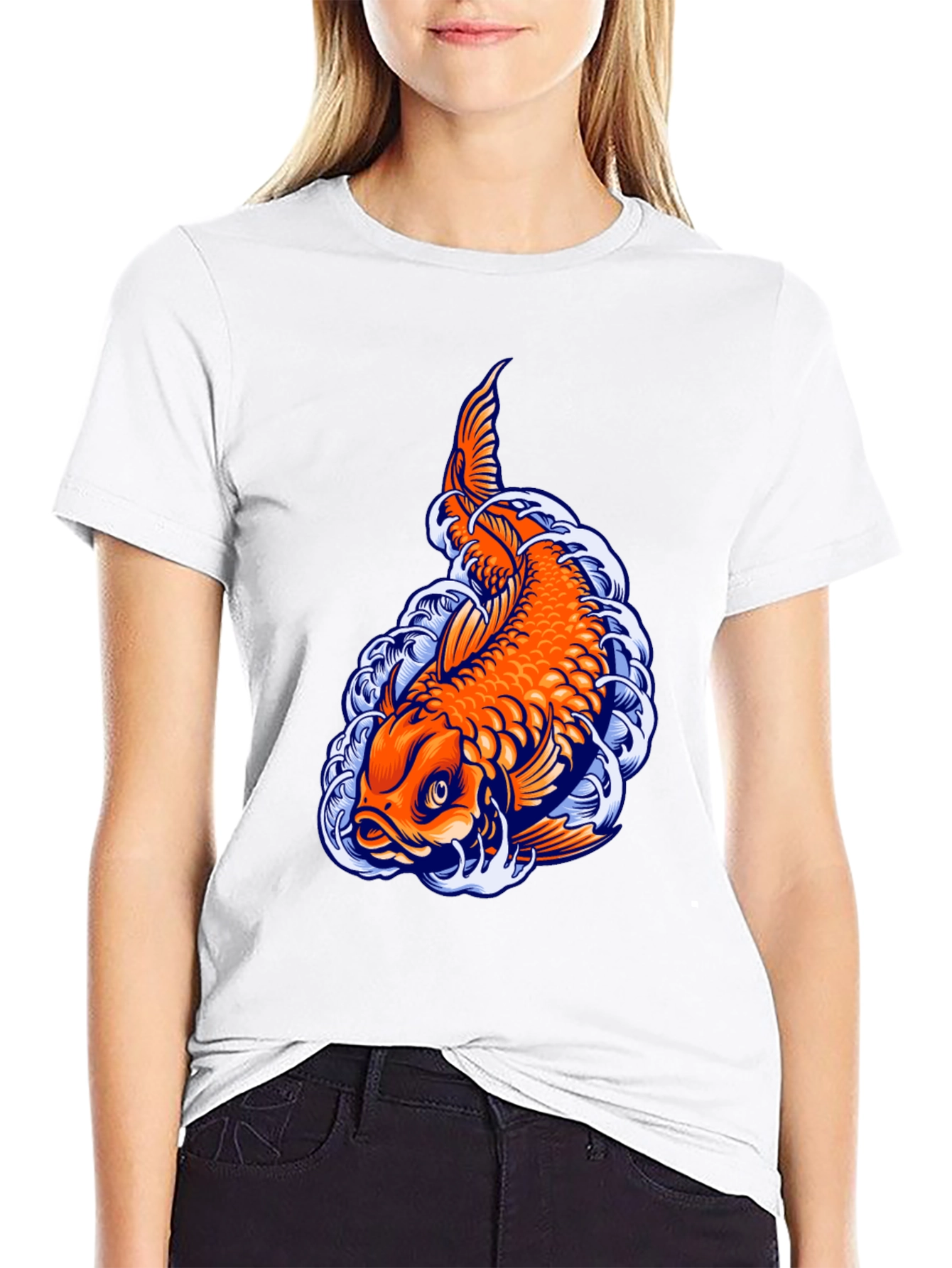 Camiseta Negra con Diseño de Carpa Koi