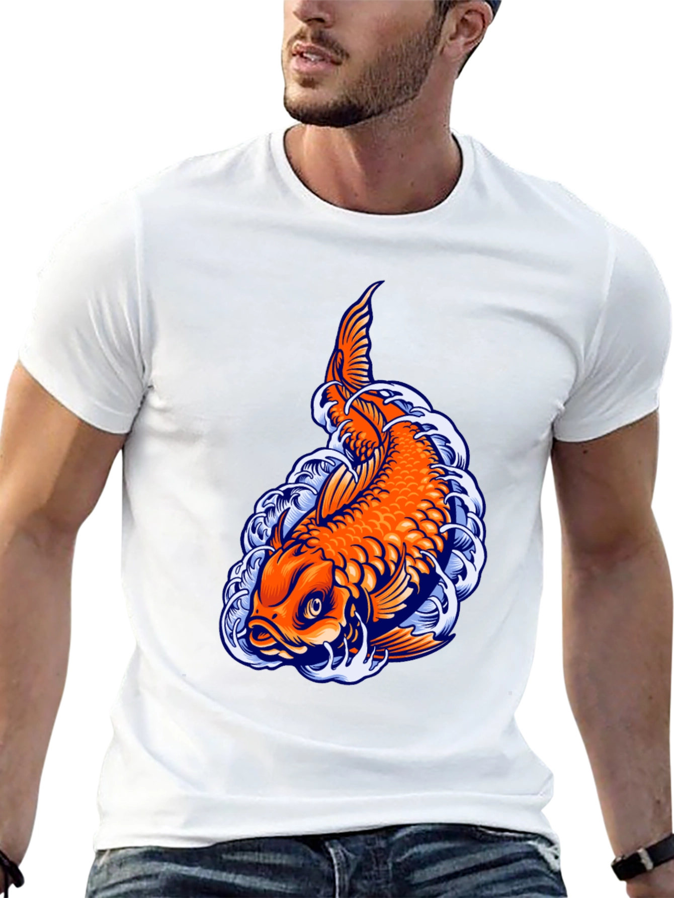 Camiseta Negra con Diseño de Carpa Koi