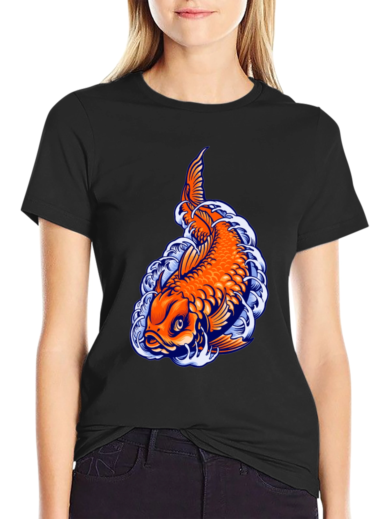Camiseta Negra con Diseño de Carpa Koi