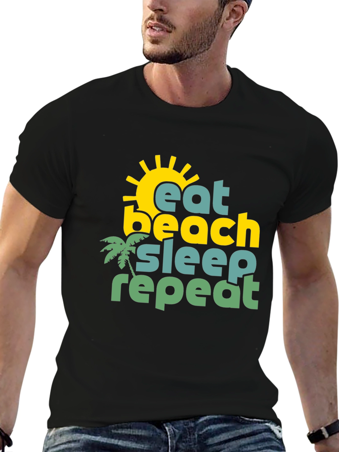 Camiseta Hombre Negra Estampado Verano