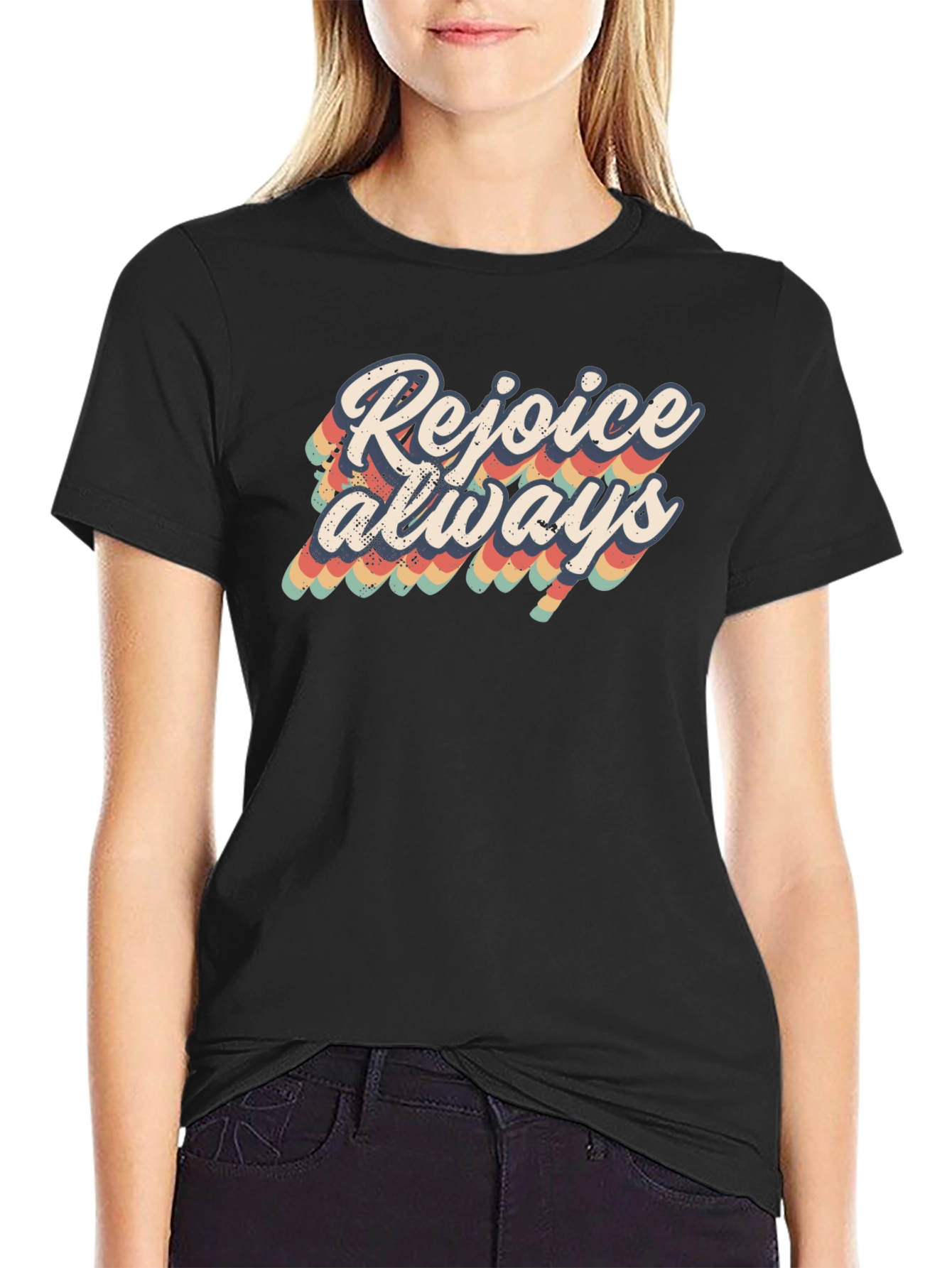 Camiseta Negra Rejoice Always Retro