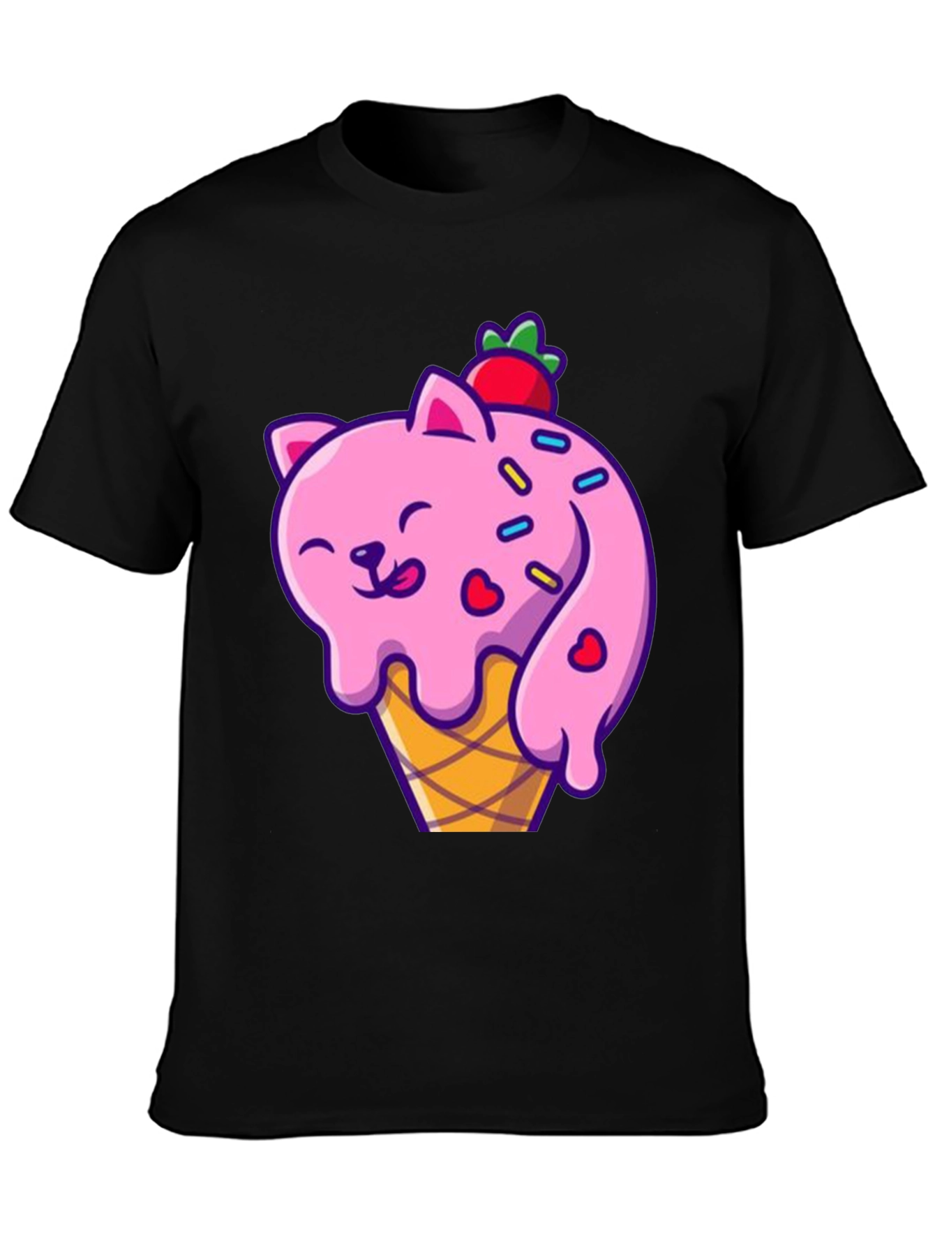 Camiseta Negra con Diseño de Gato Helado