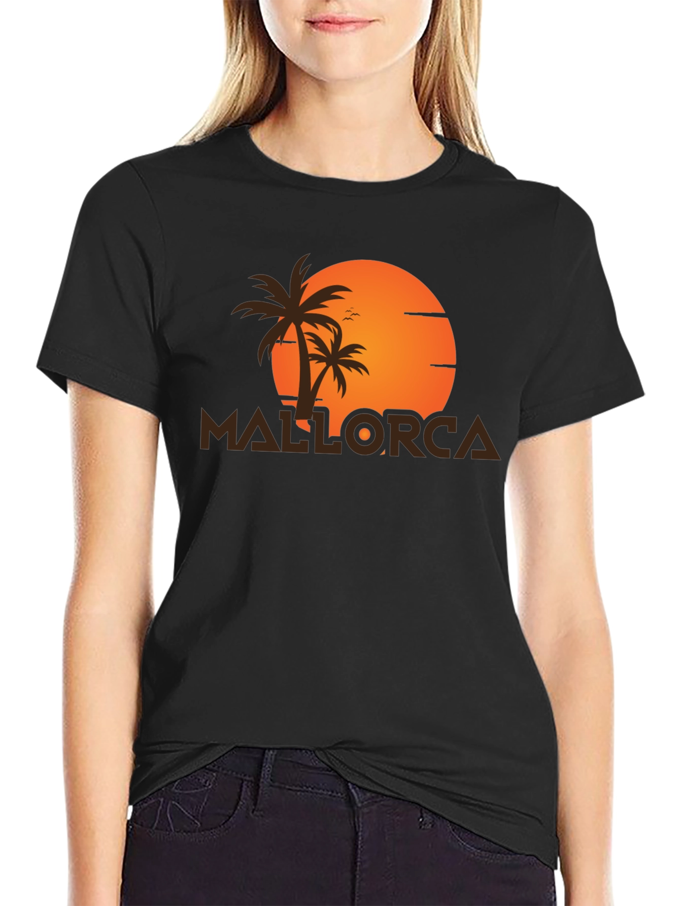 Camiseta Negra Mallorca Sunset - Estilo Vacacional