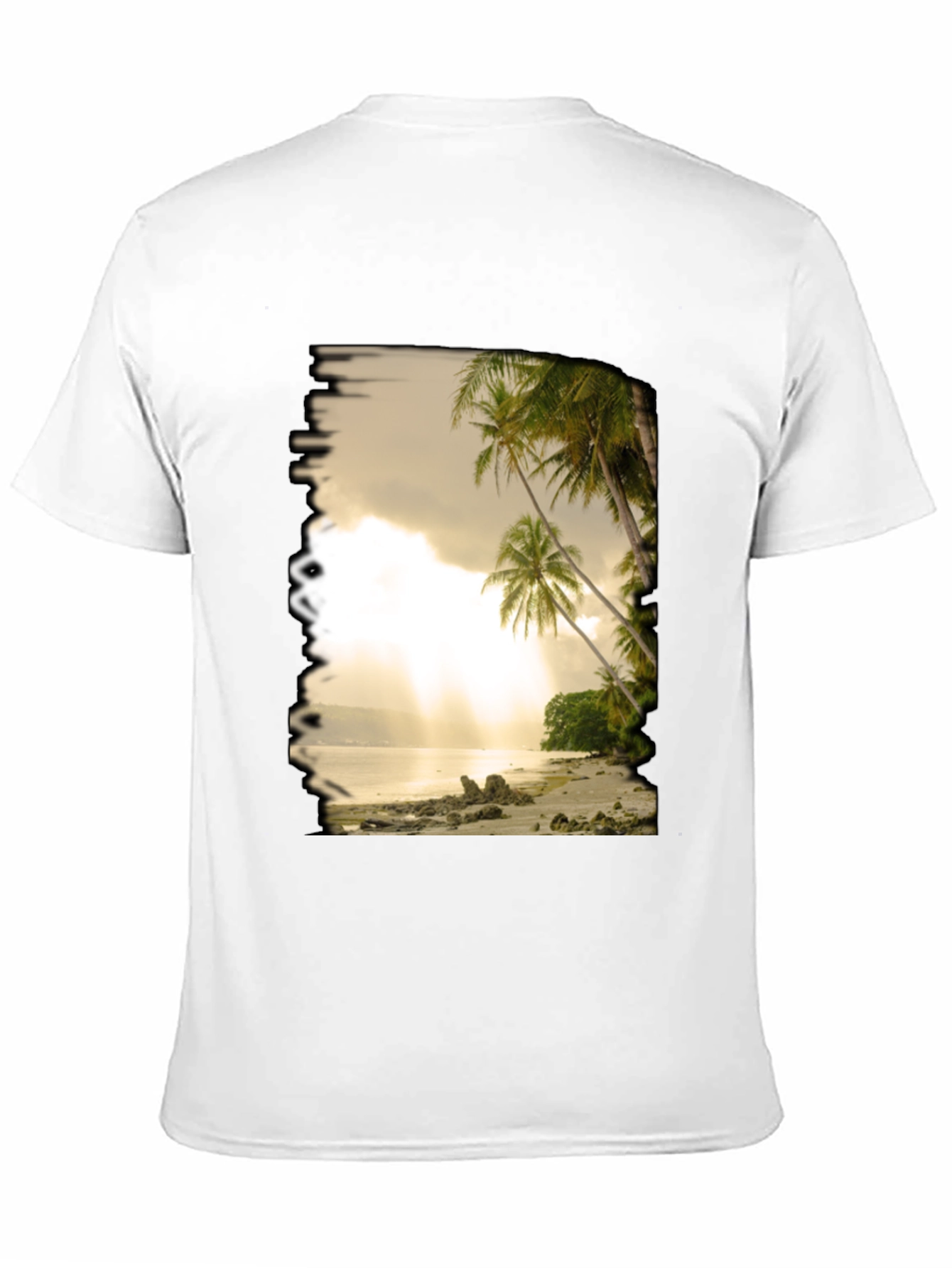 Camiseta Negra con Diseño de Playa Tropical
