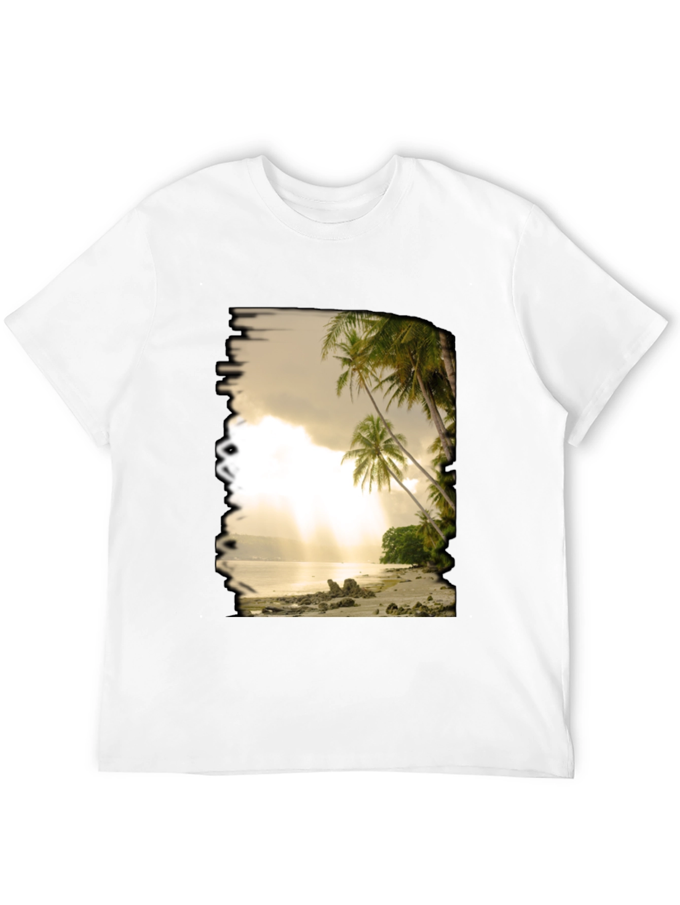 Camiseta Negra con Diseño de Playa Tropical