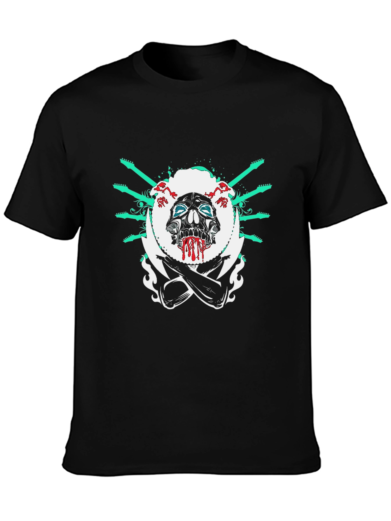 Camiseta Negra con Diseño de Calavera Rockera