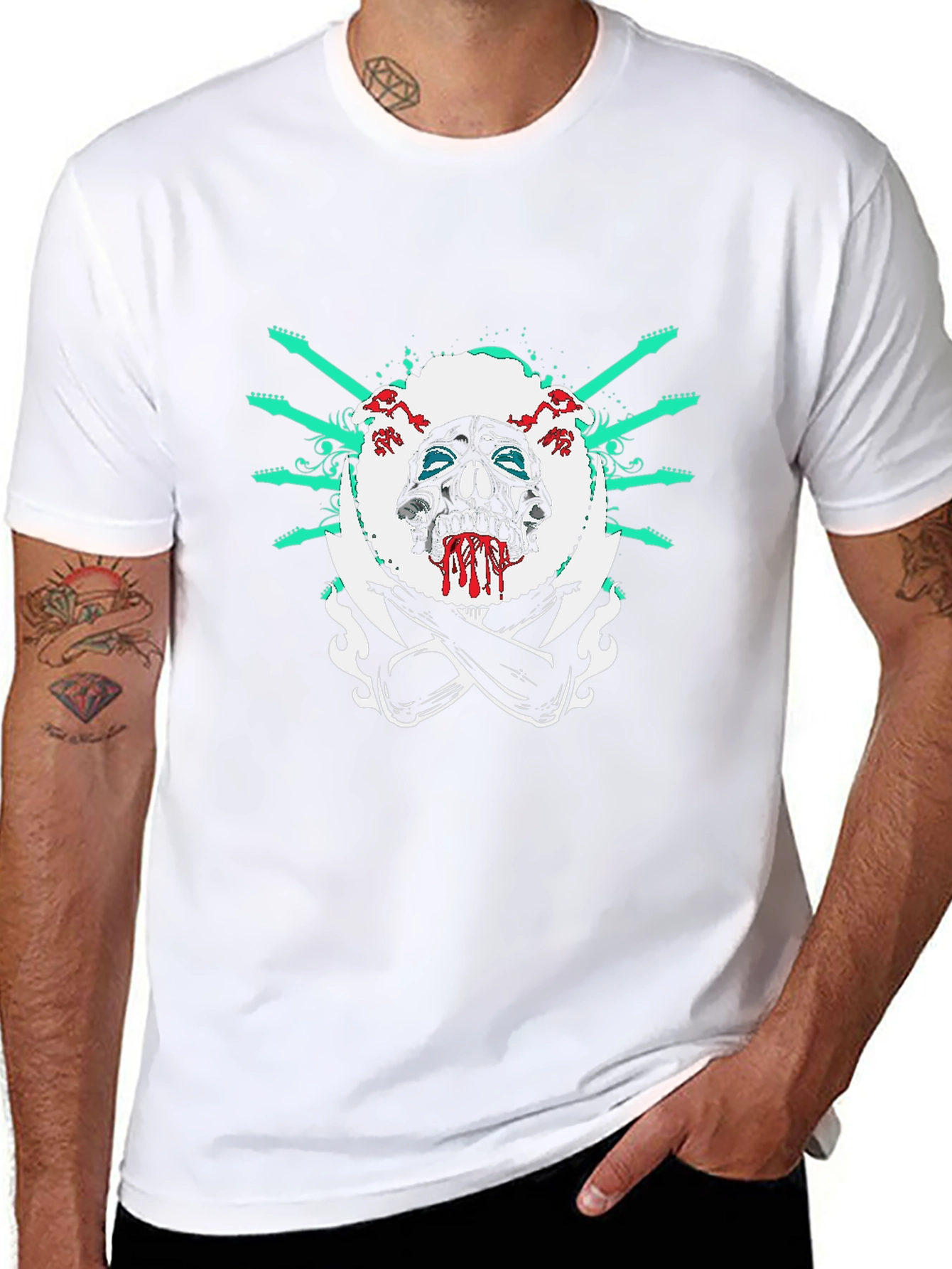 Camiseta Negra con Diseño de Calavera Rockera