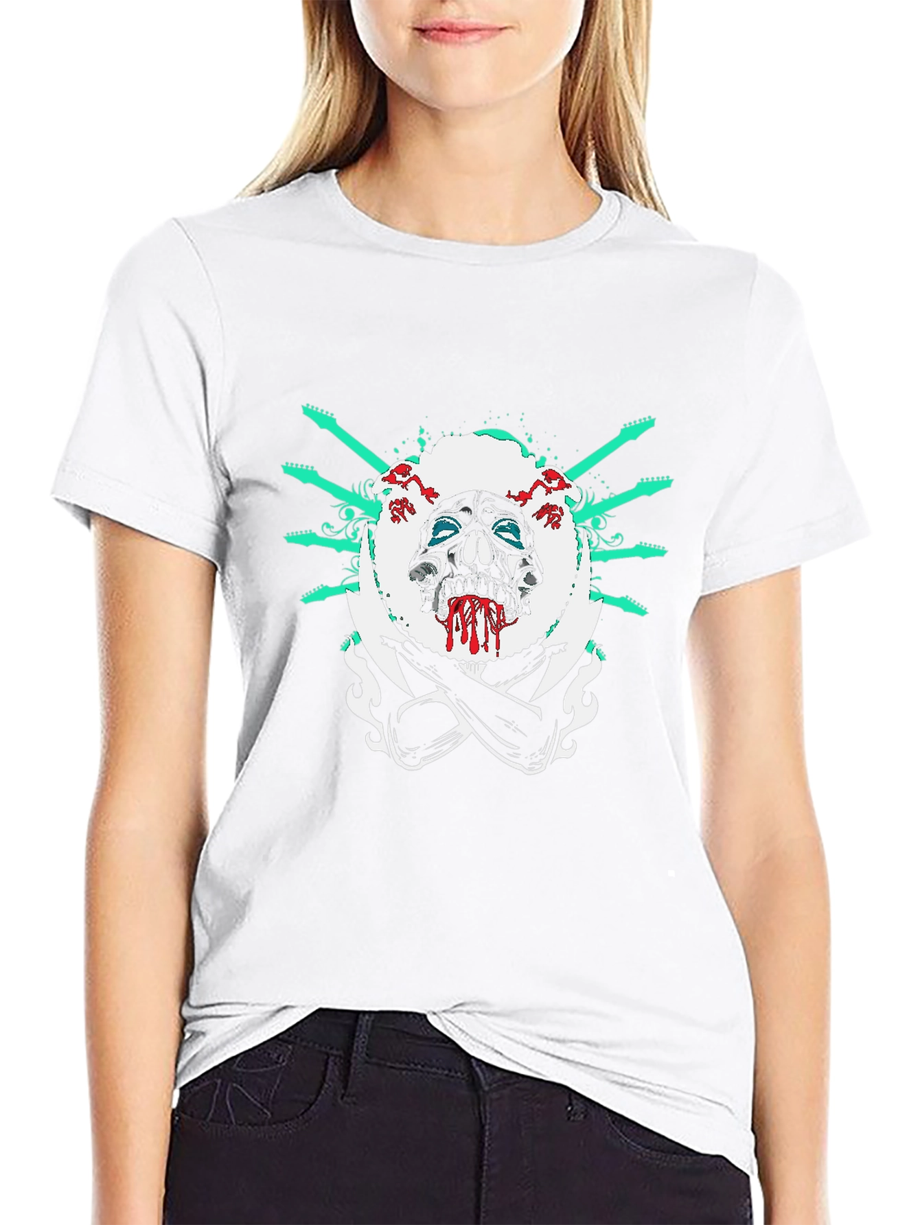 Camiseta Negra con Diseño de Calavera Rockera
