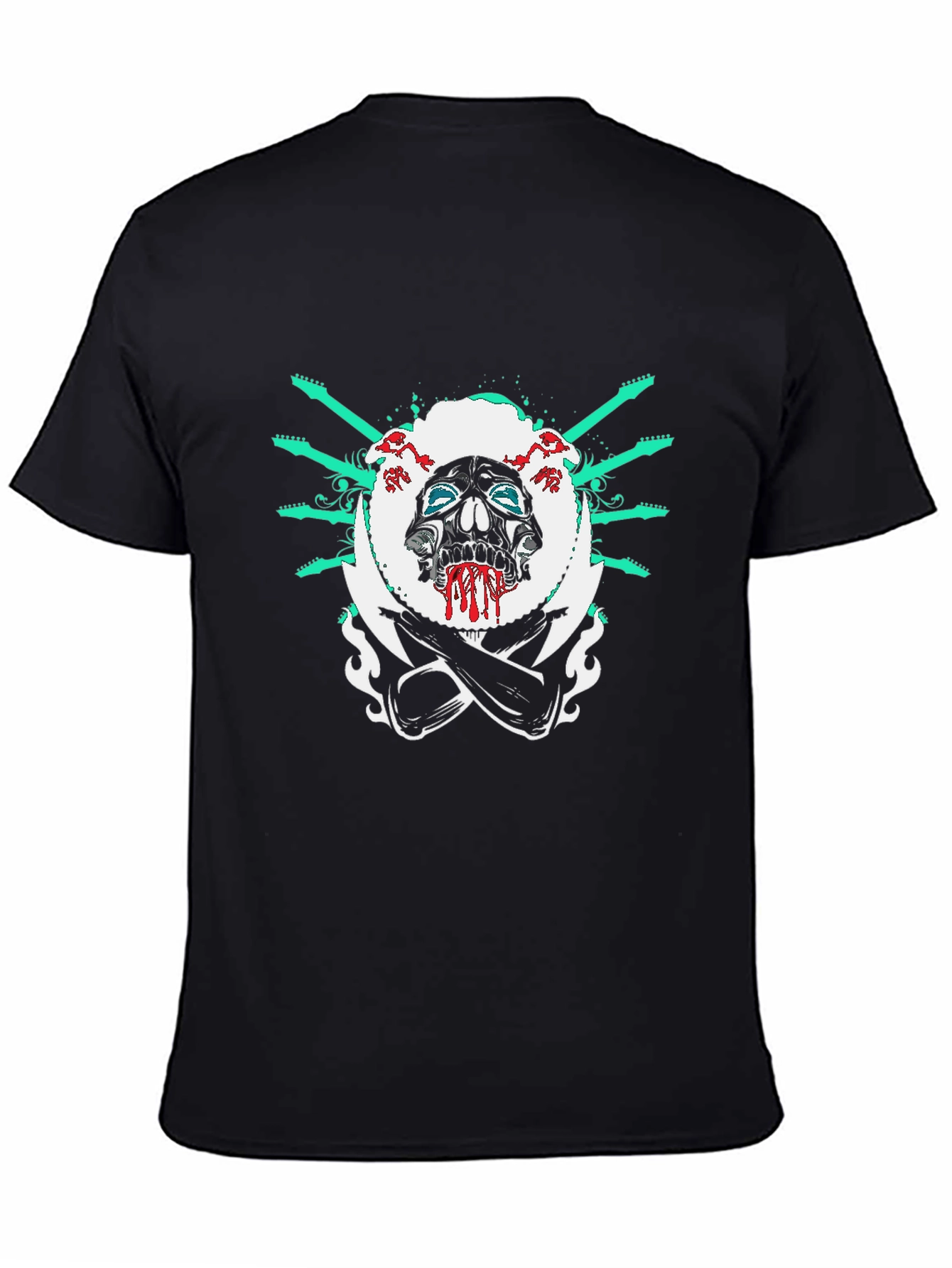 Camiseta Negra con Diseño de Calavera Rockera