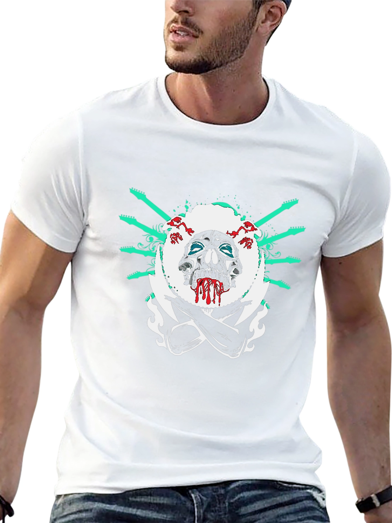 Camiseta Negra con Diseño de Calavera Rockera