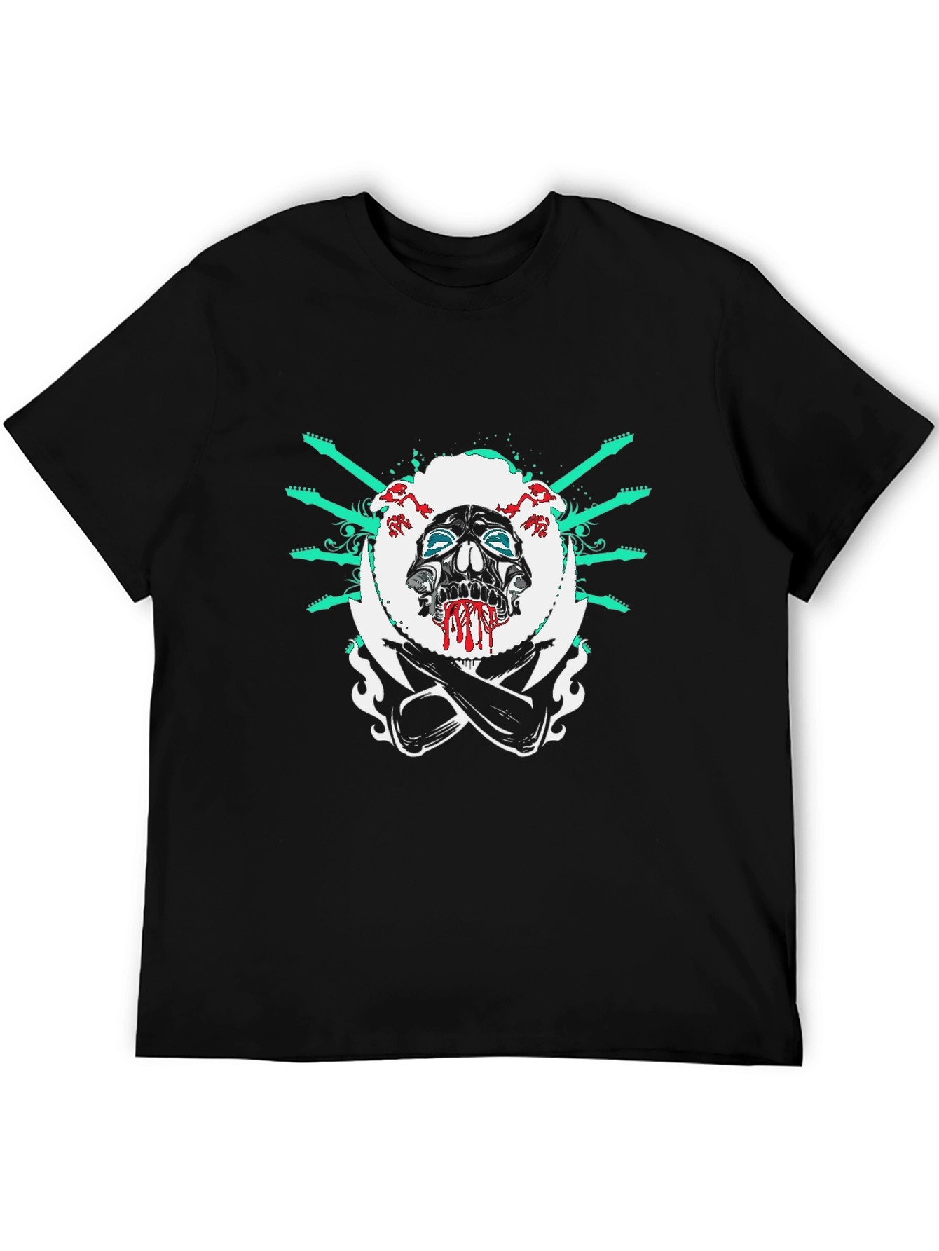 Camiseta Negra con Diseño de Calavera Rockera