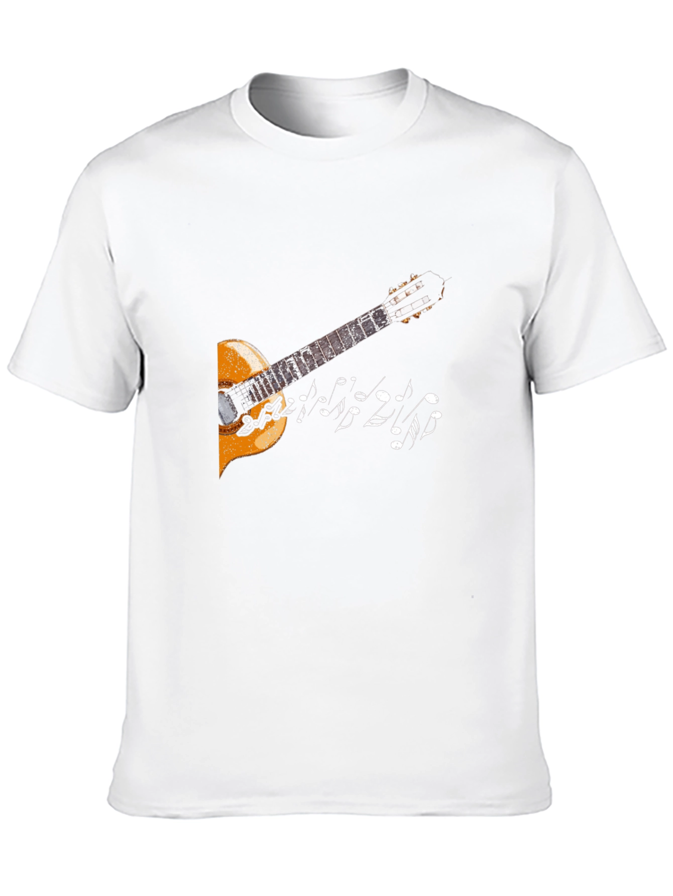 Camiseta Negra con Diseño de Guitarra y Notas Musicales