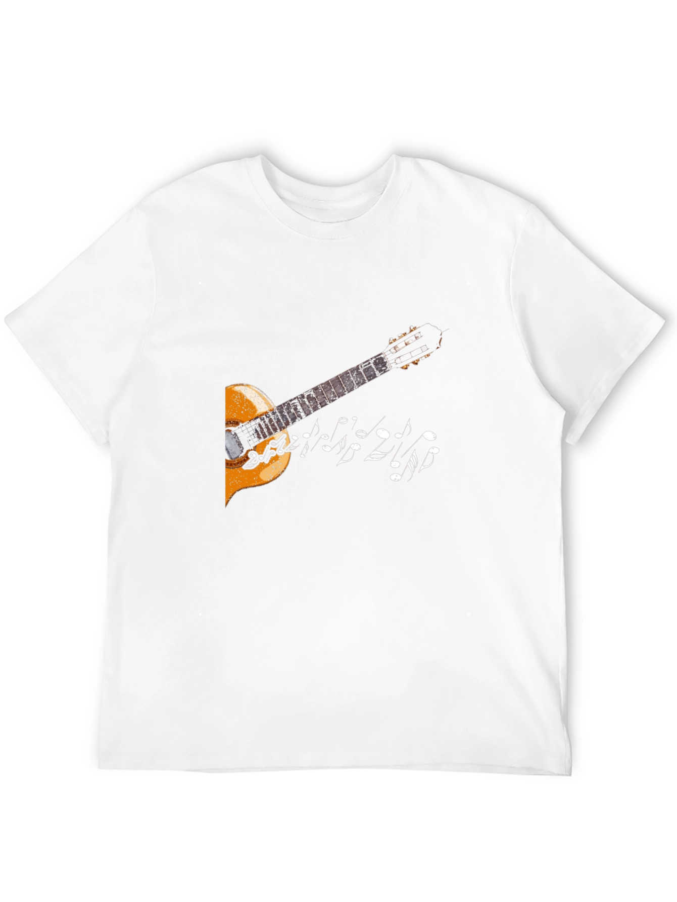 Camiseta Negra con Diseño de Guitarra y Notas Musicales