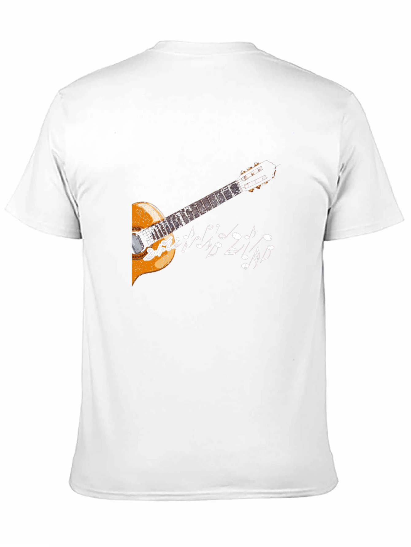 Camiseta Negra con Diseño de Guitarra y Notas Musicales