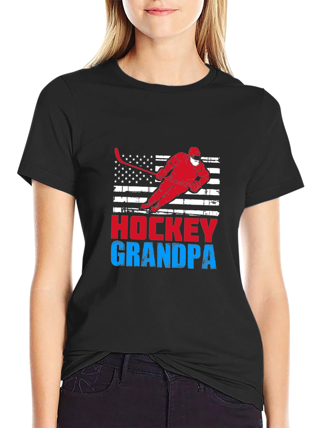 Camiseta Negra Hockey Abuelo Diseño Patriótico