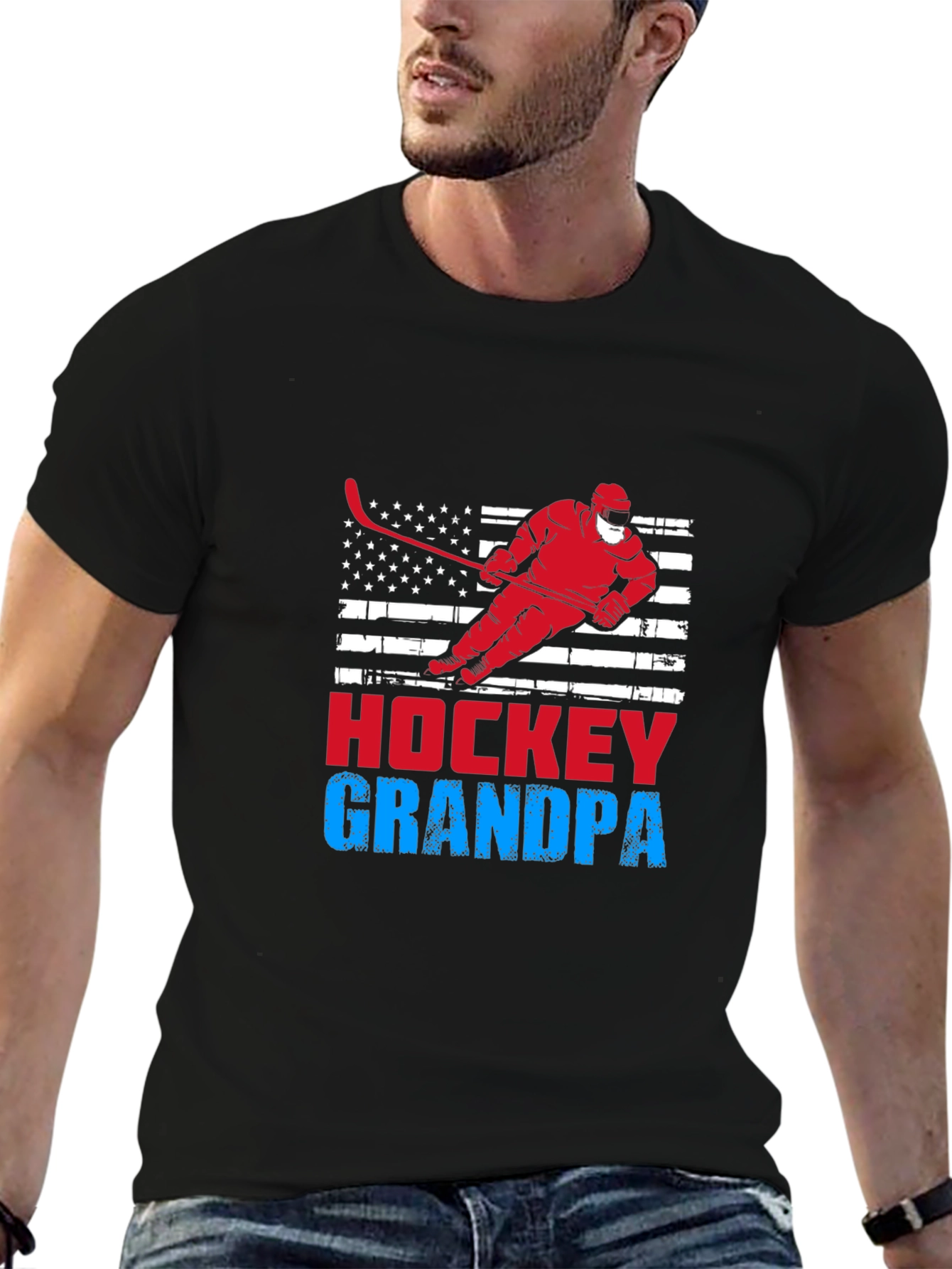Camiseta Negra Hockey Abuelo Diseño Patriótico