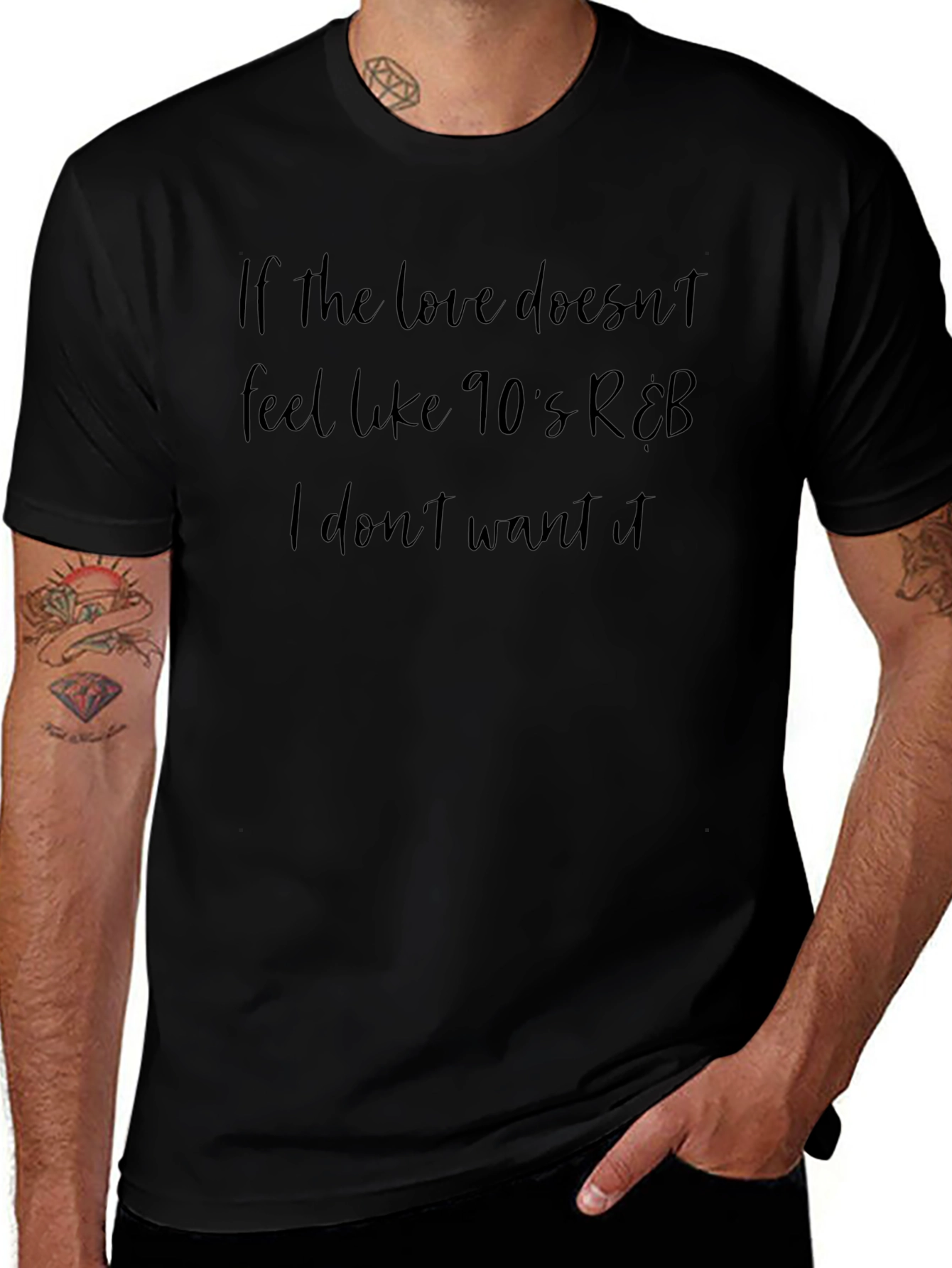 Camiseta Negra con Frase Nostálgica R&B de los 90