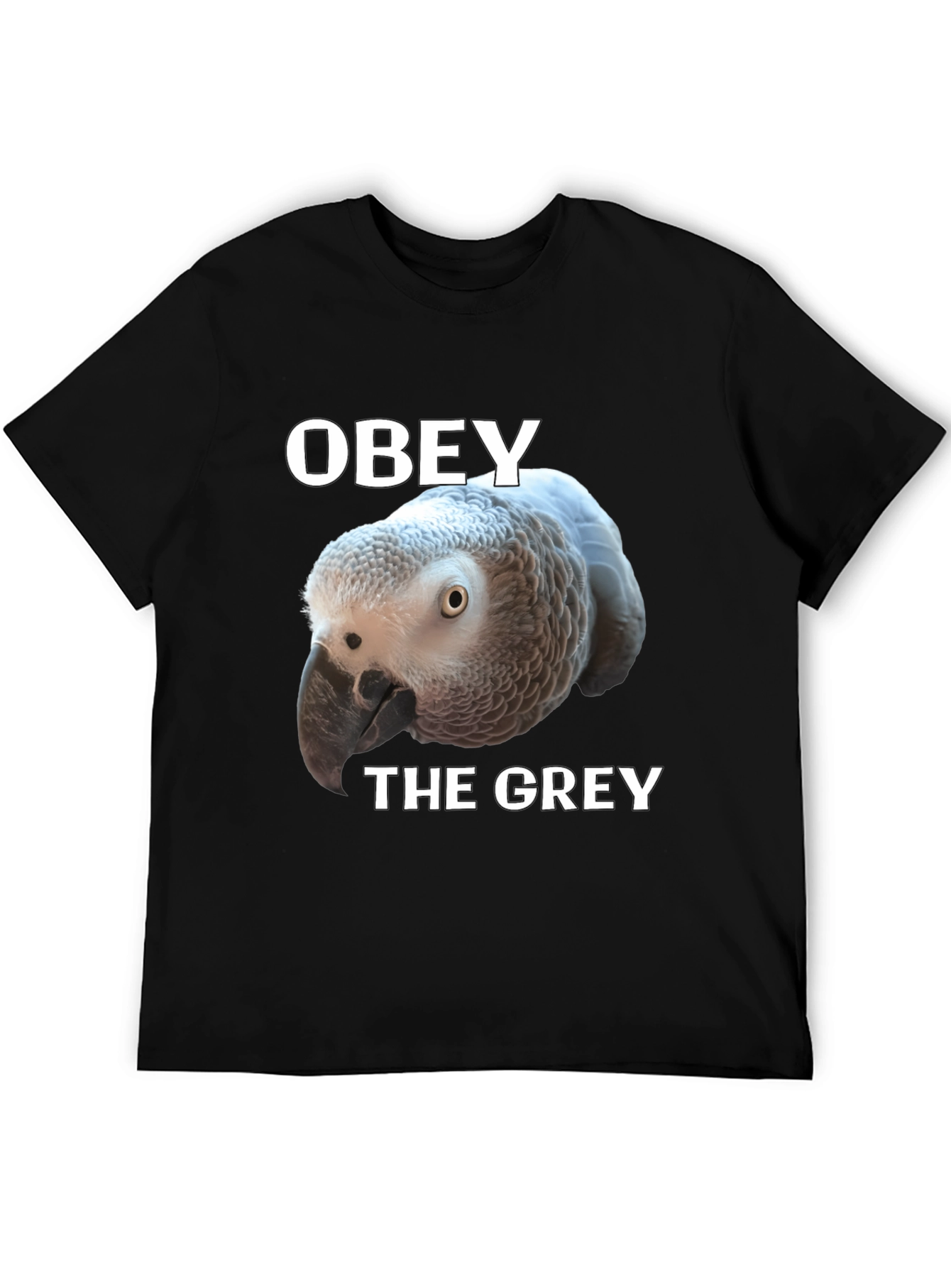 Camiseta Negra Obey The Grey con Loro Africano