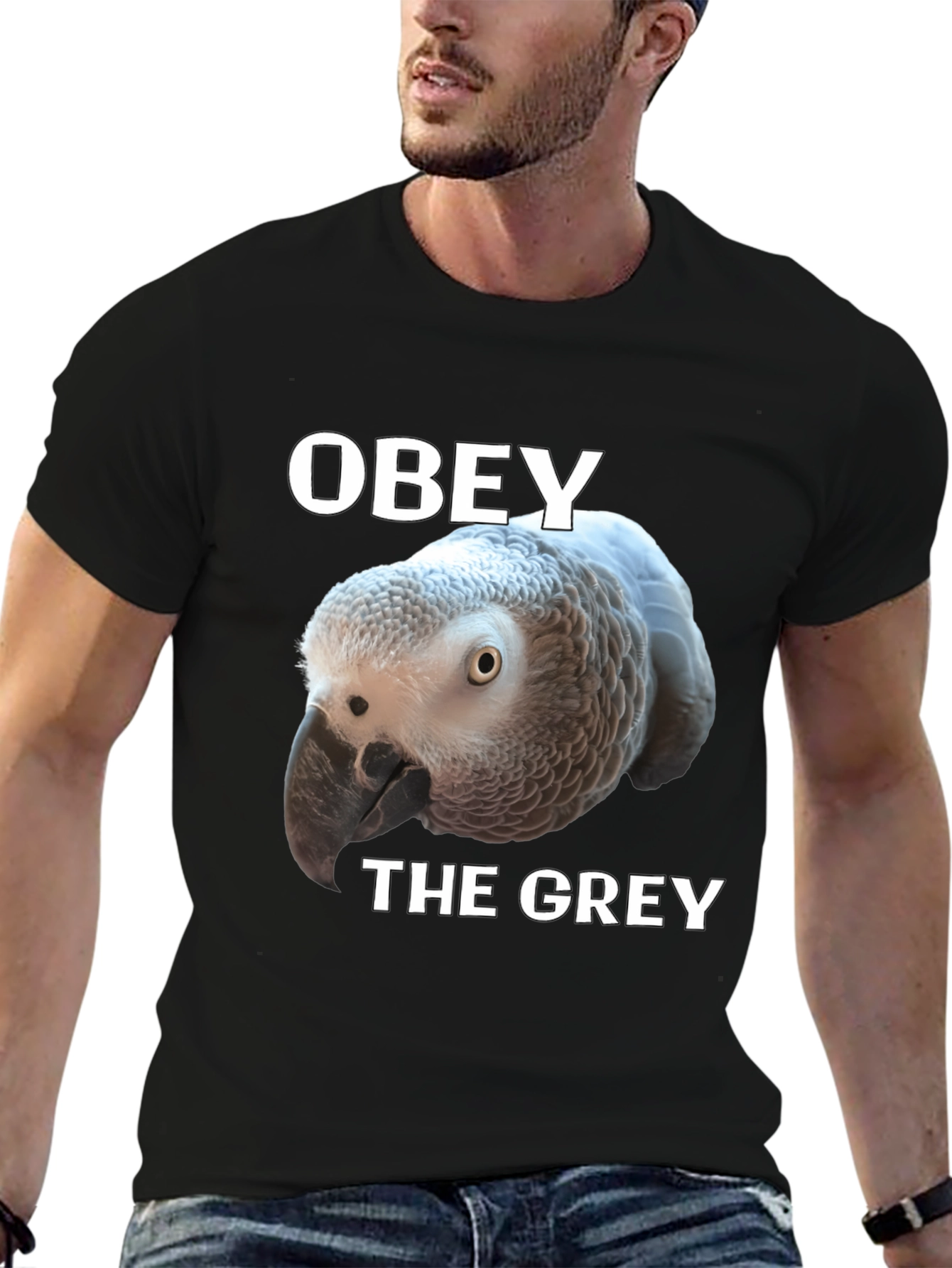 Camiseta Negra Obey The Grey con Loro Africano