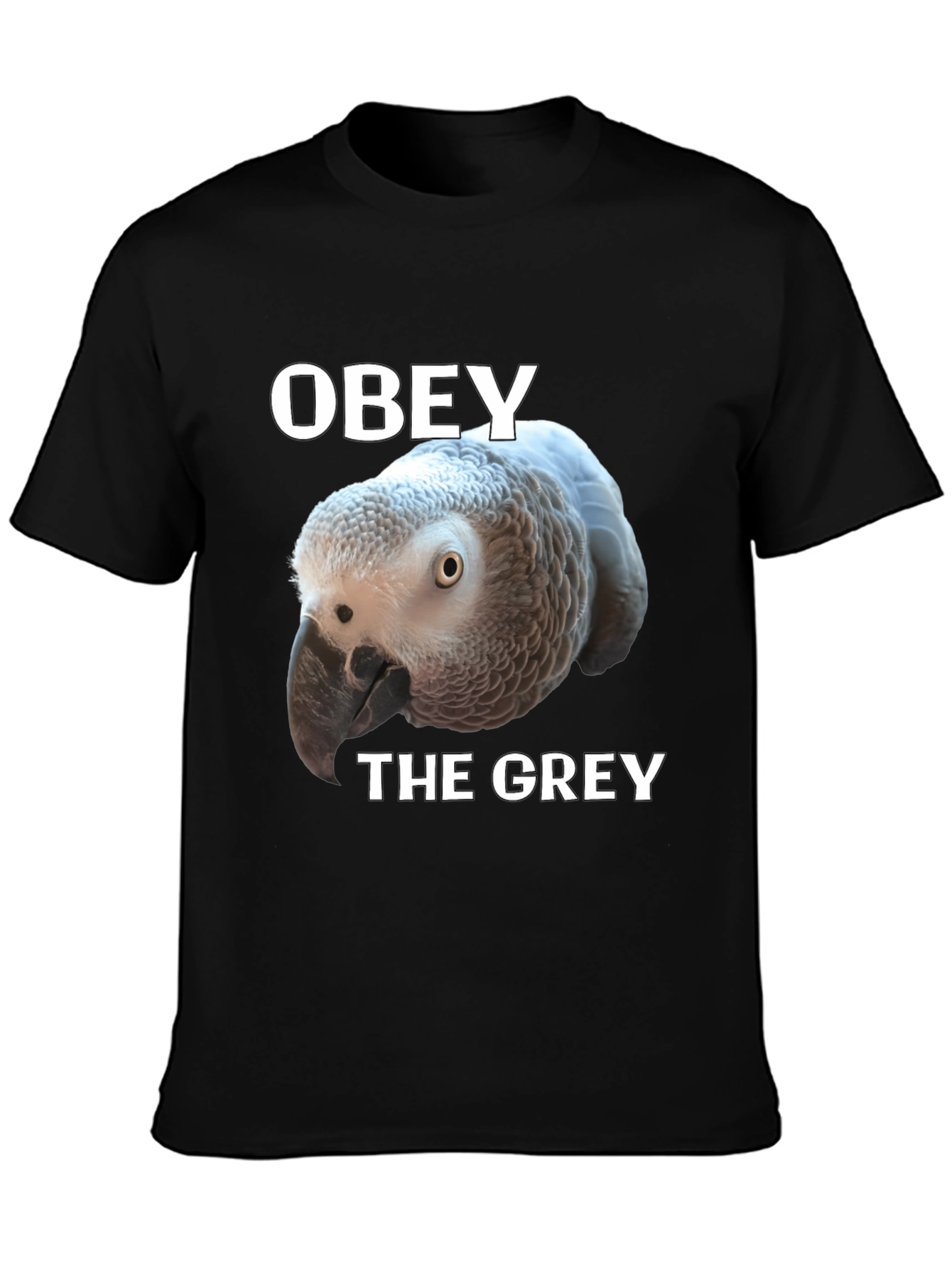 Camiseta Negra Obey The Grey con Loro Africano