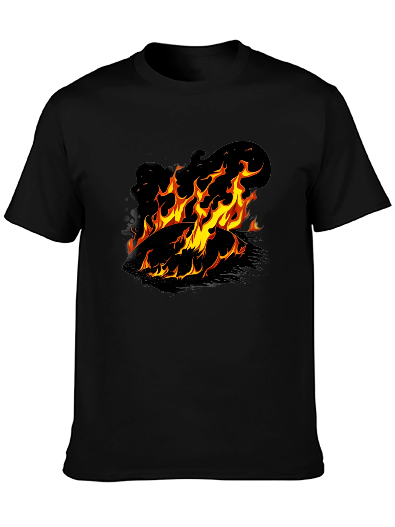 Camiseta Negra con Diseño de Fuego Ardiente