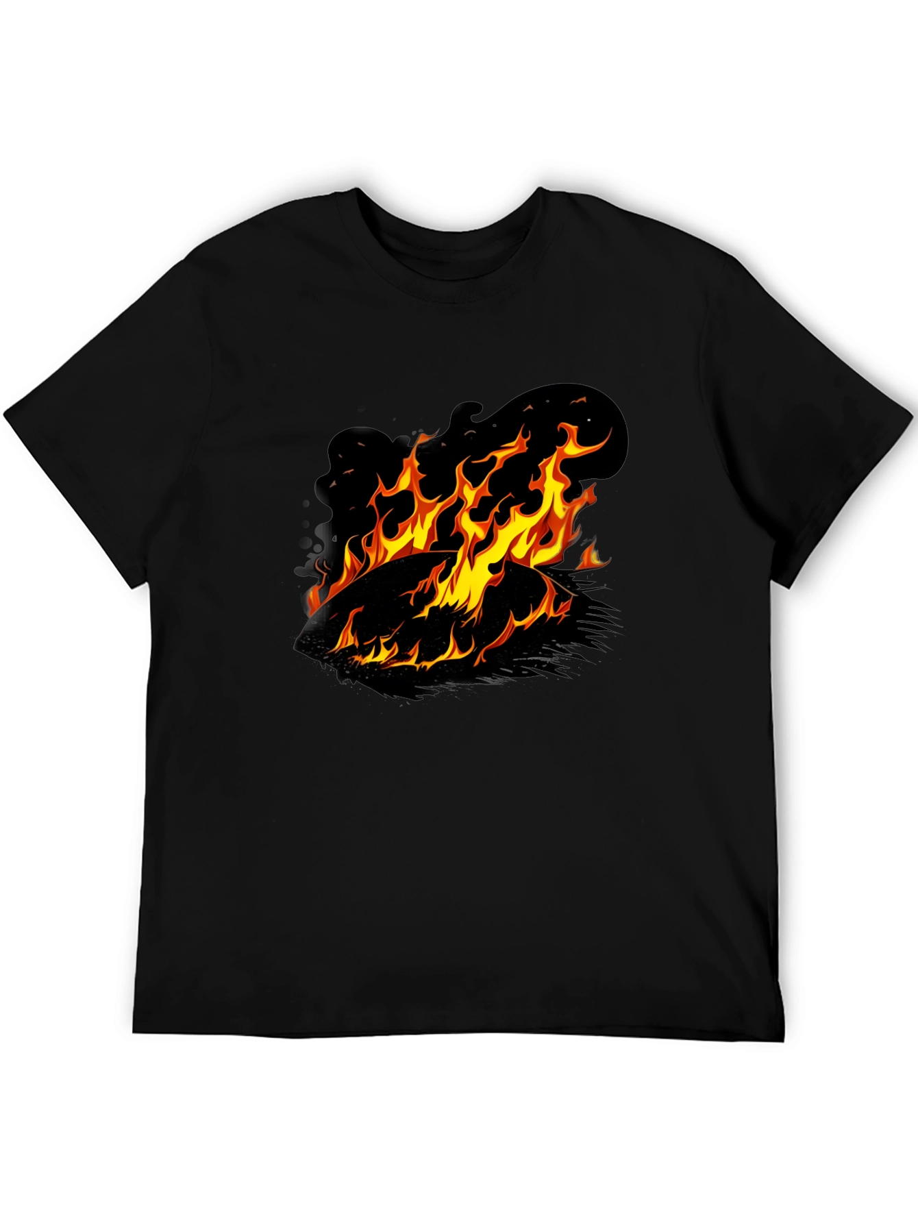 Camiseta Negra con Diseño de Fuego Ardiente