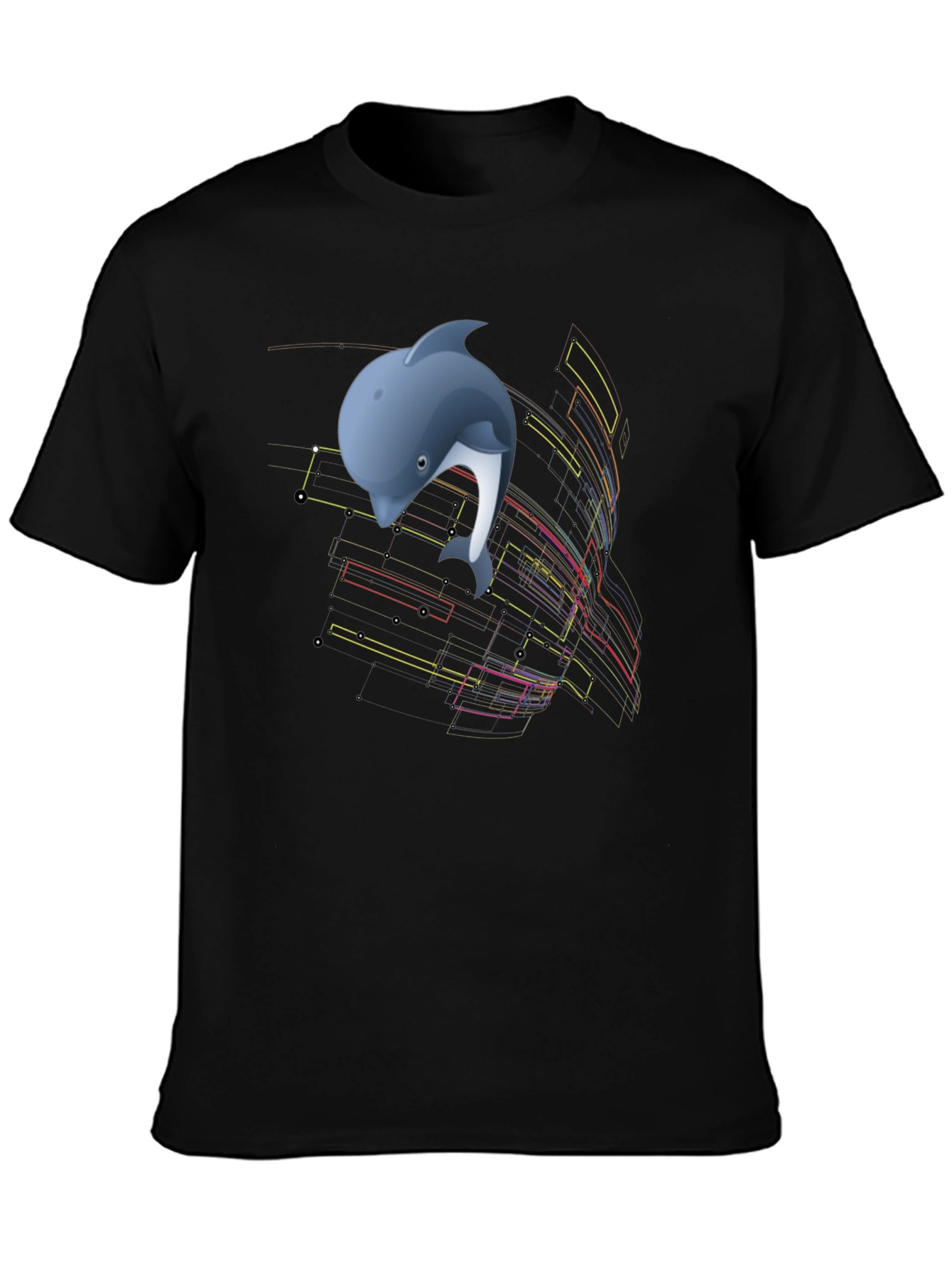 Camiseta Negra con Diseño de Delfín Abstracto