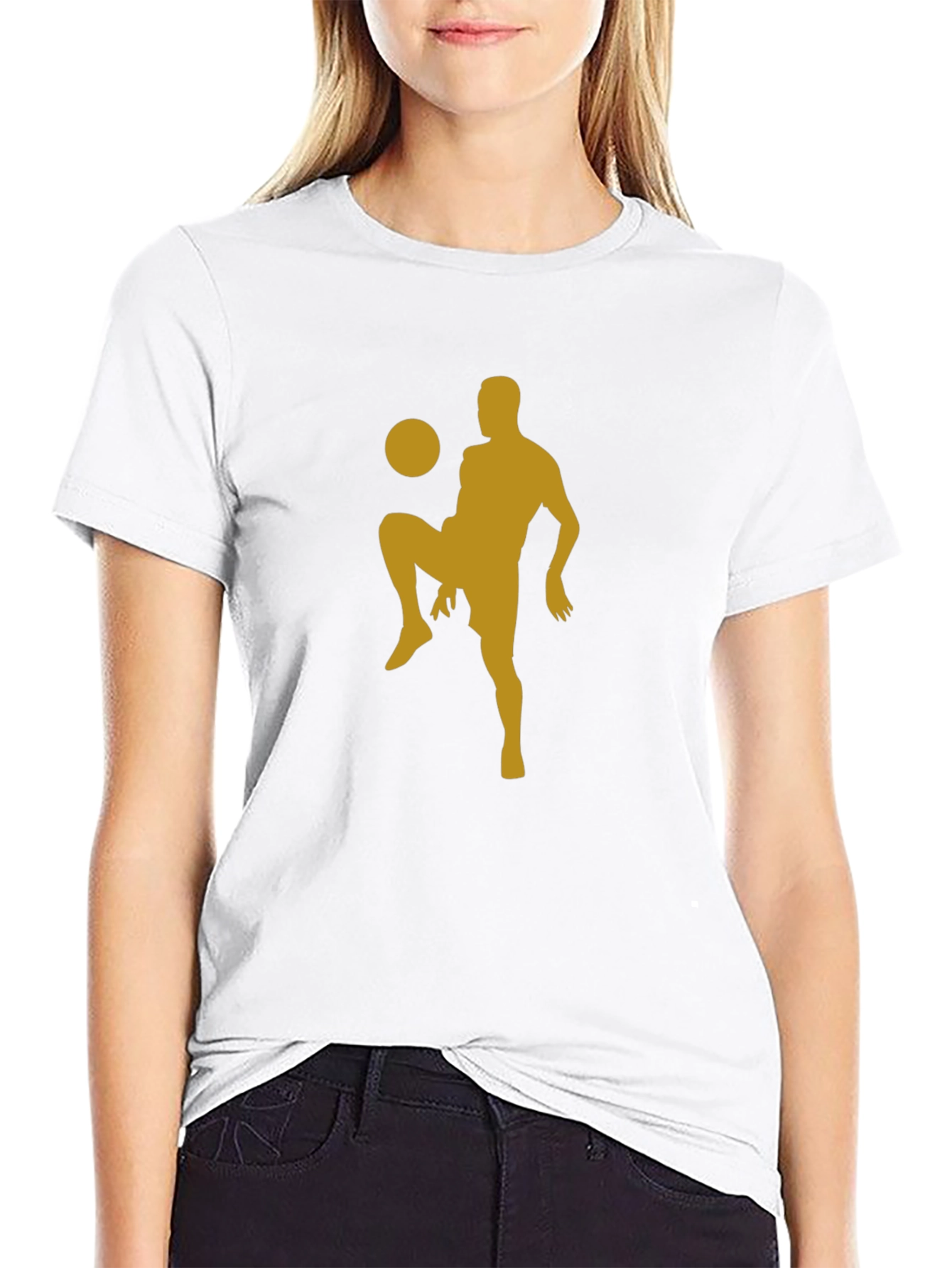 Camiseta Hombre Negra con Diseño Fútbol Dorado