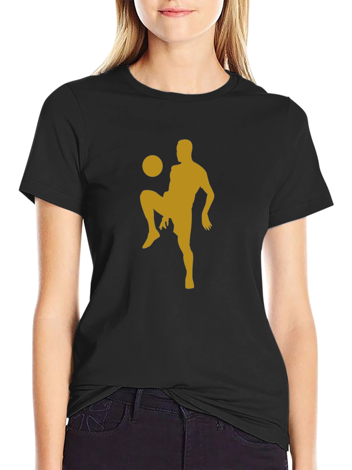 Camiseta Hombre Negra con Diseño Fútbol Dorado
