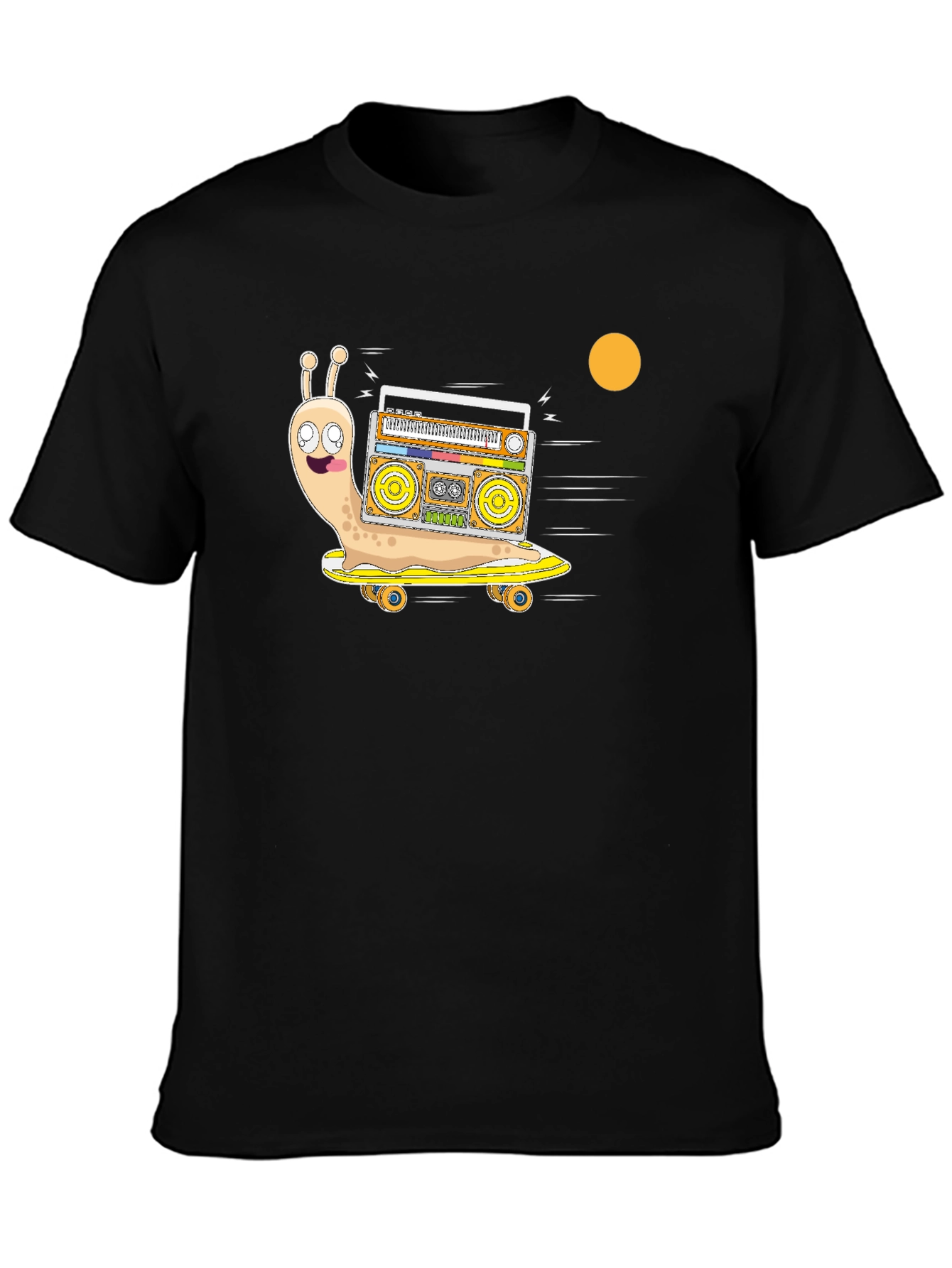 Camiseta Negra con Diseño de Caracol DJ en Patineta