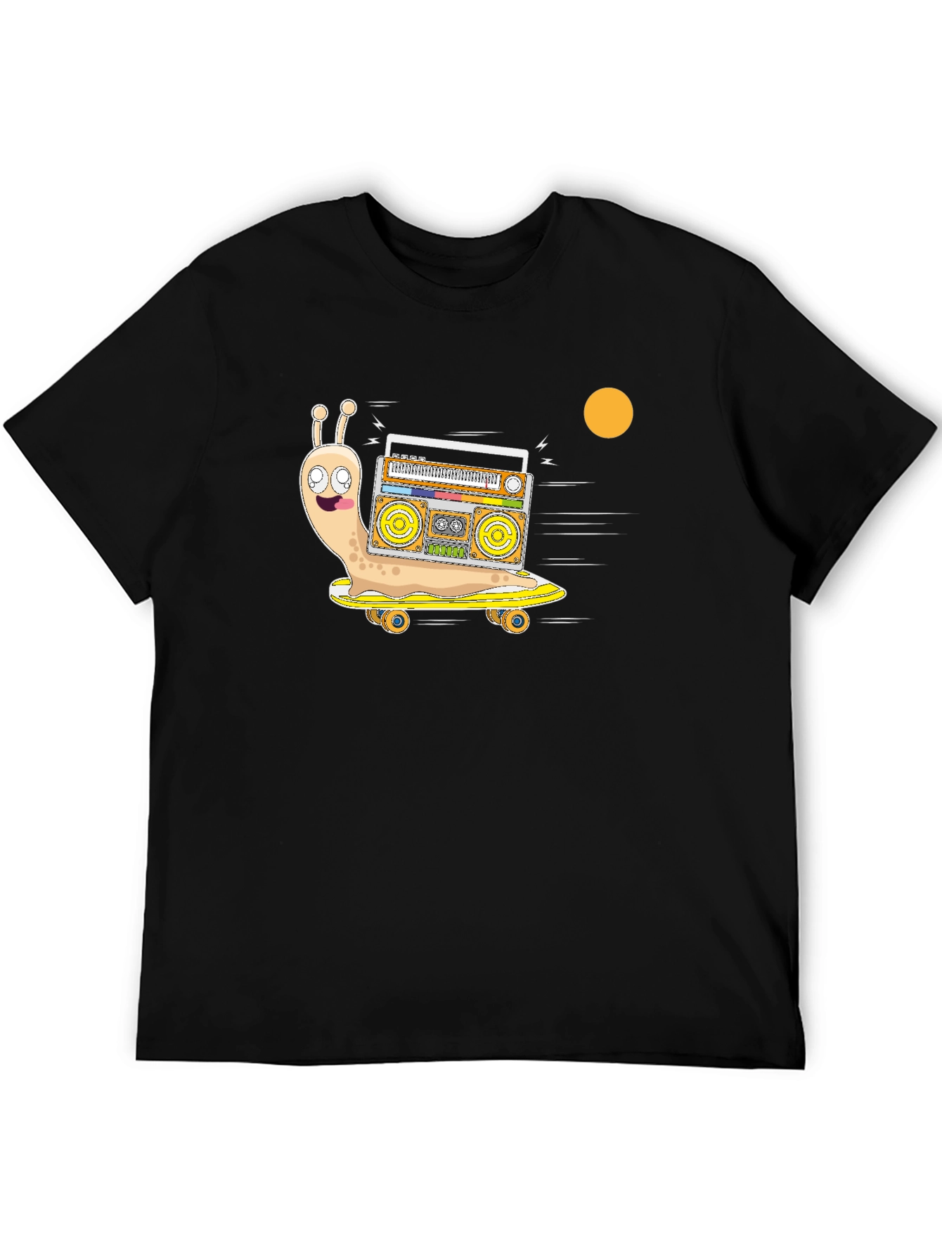 Camiseta Negra con Diseño de Caracol DJ en Patineta