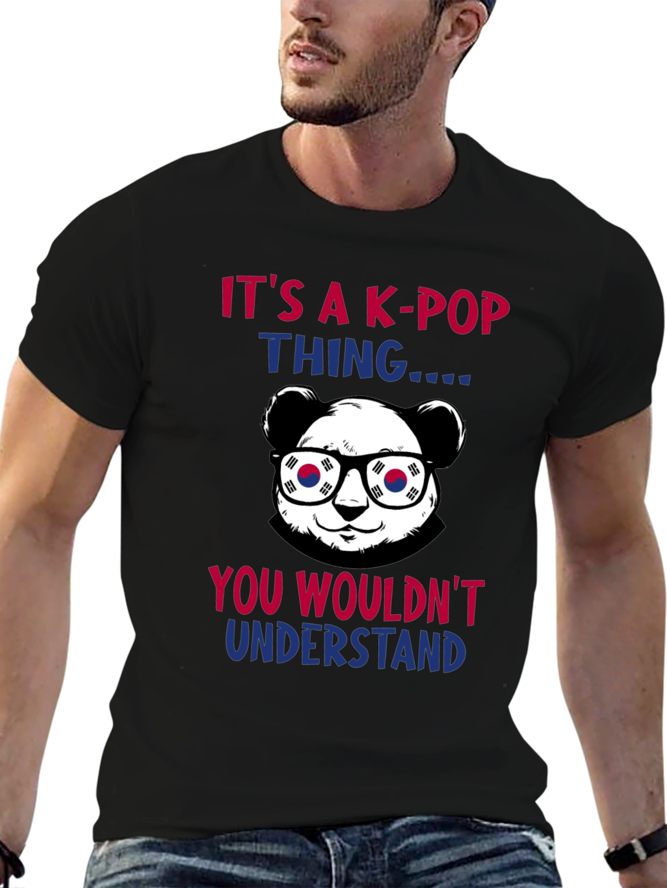 Camiseta Negra K-Pop Panda Coreano