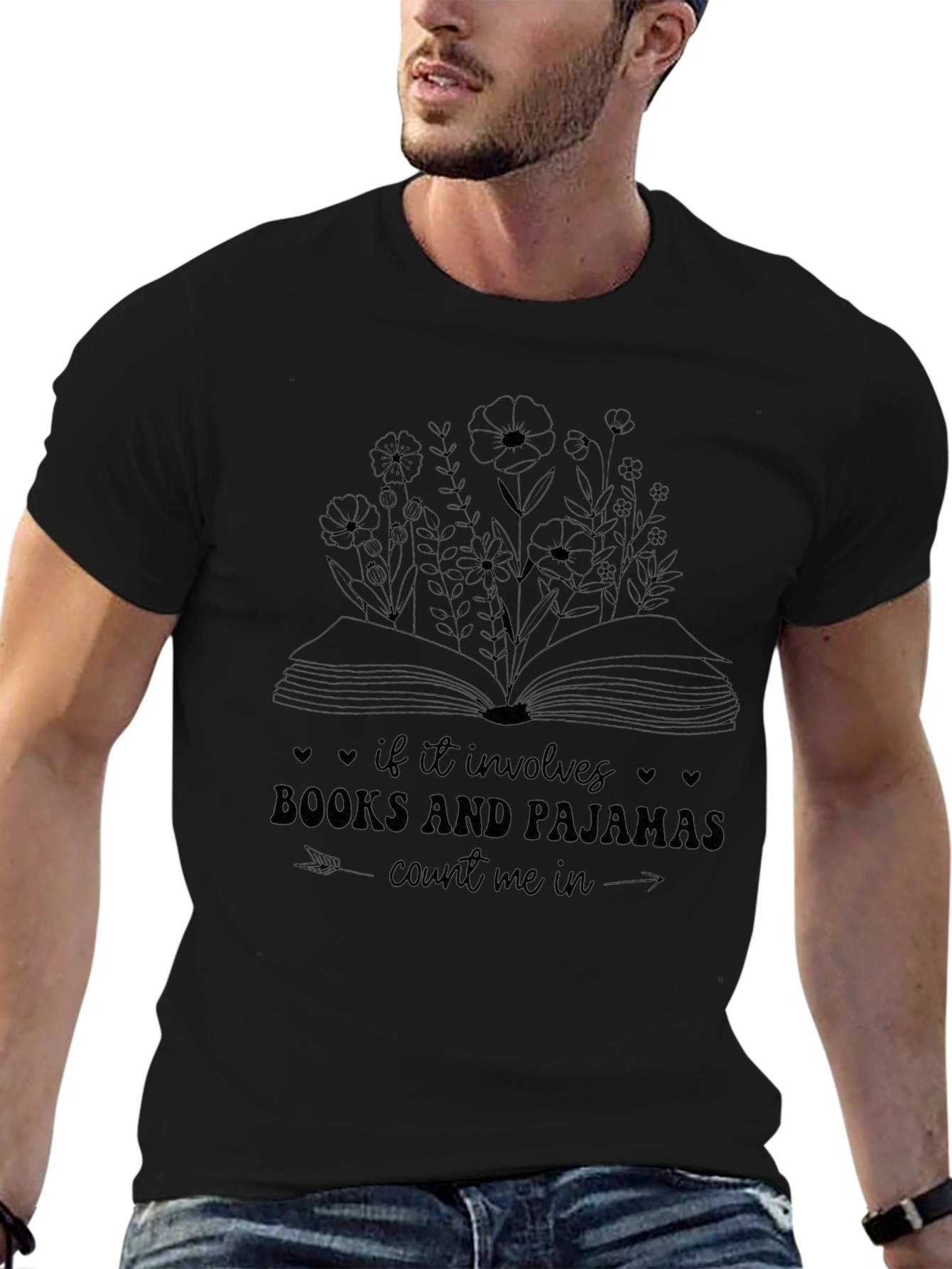 Camiseta Negra: Libros y Pijamas
