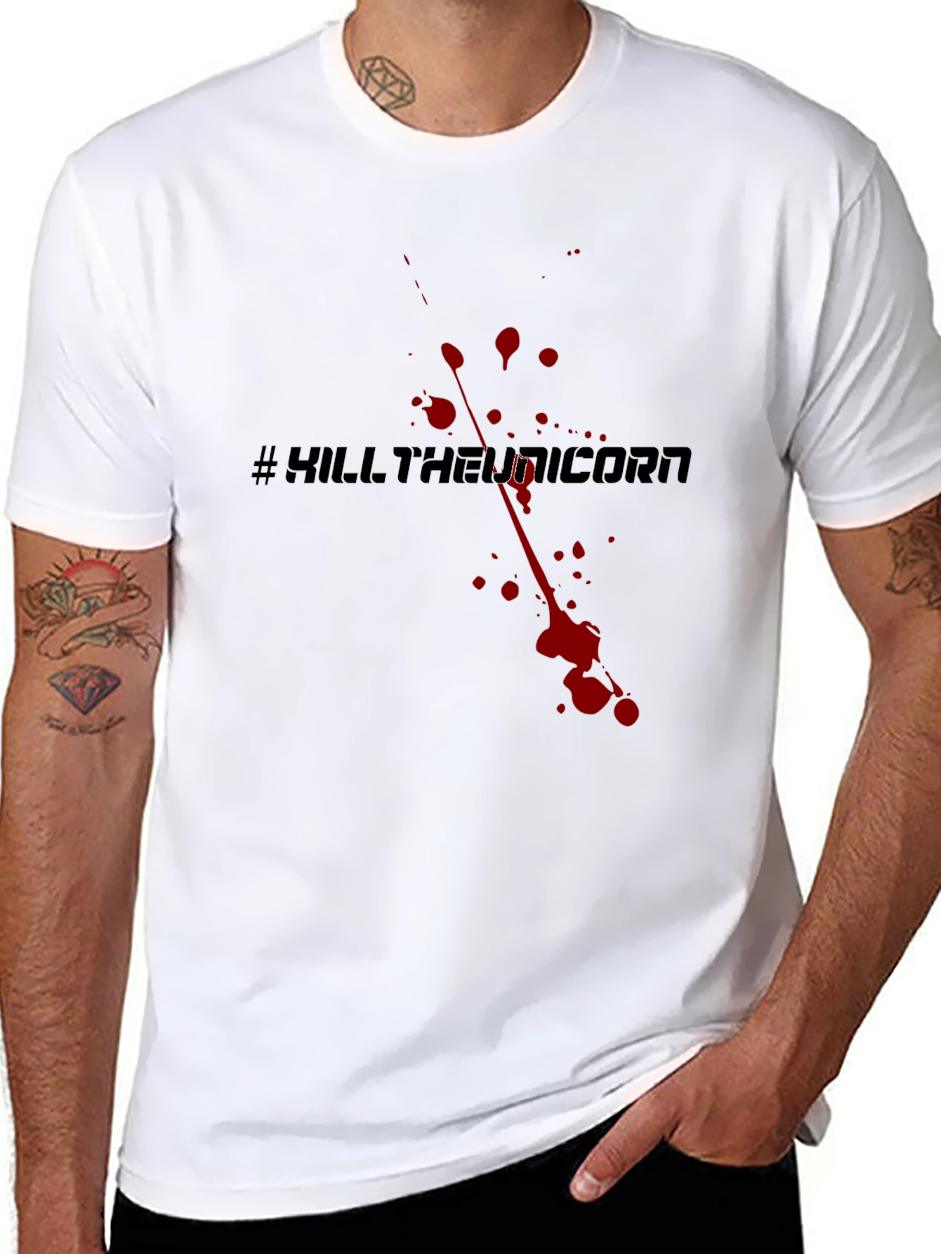 Camiseta Negra #KillTheUnicorn Estilo Sangriento