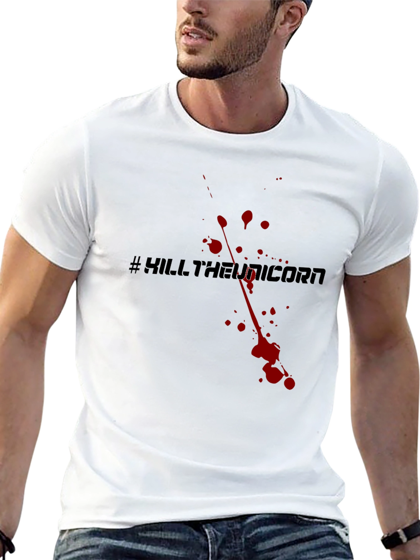 Camiseta Negra #KillTheUnicorn Estilo Sangriento
