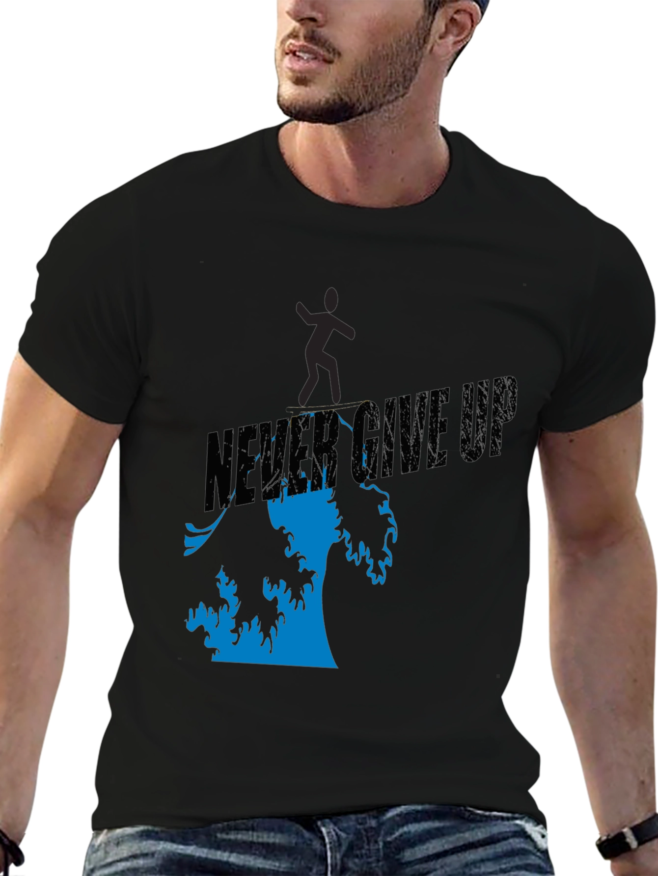 Camiseta Negra Never Give Up Hombre