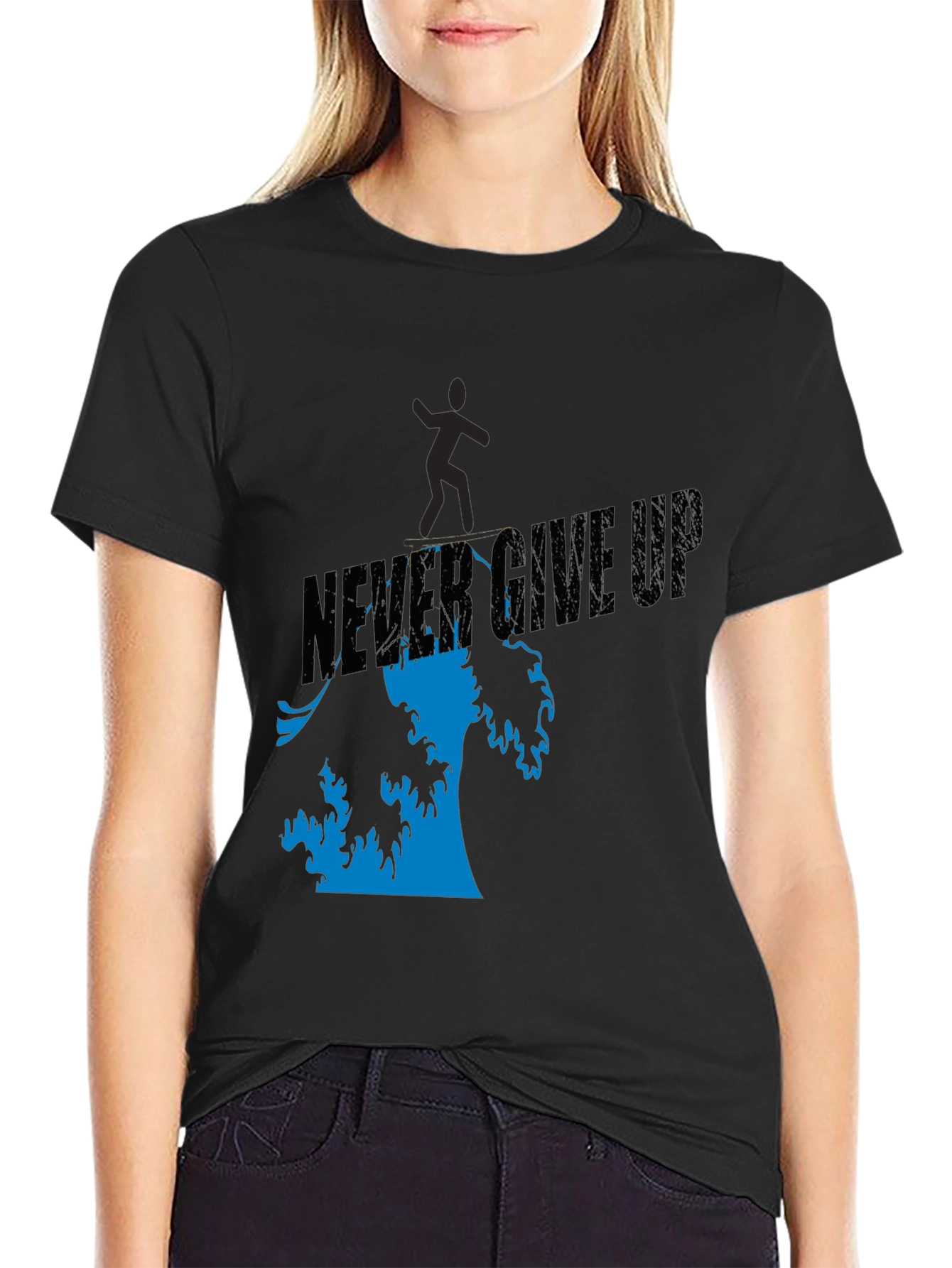 Camiseta Negra Never Give Up Hombre