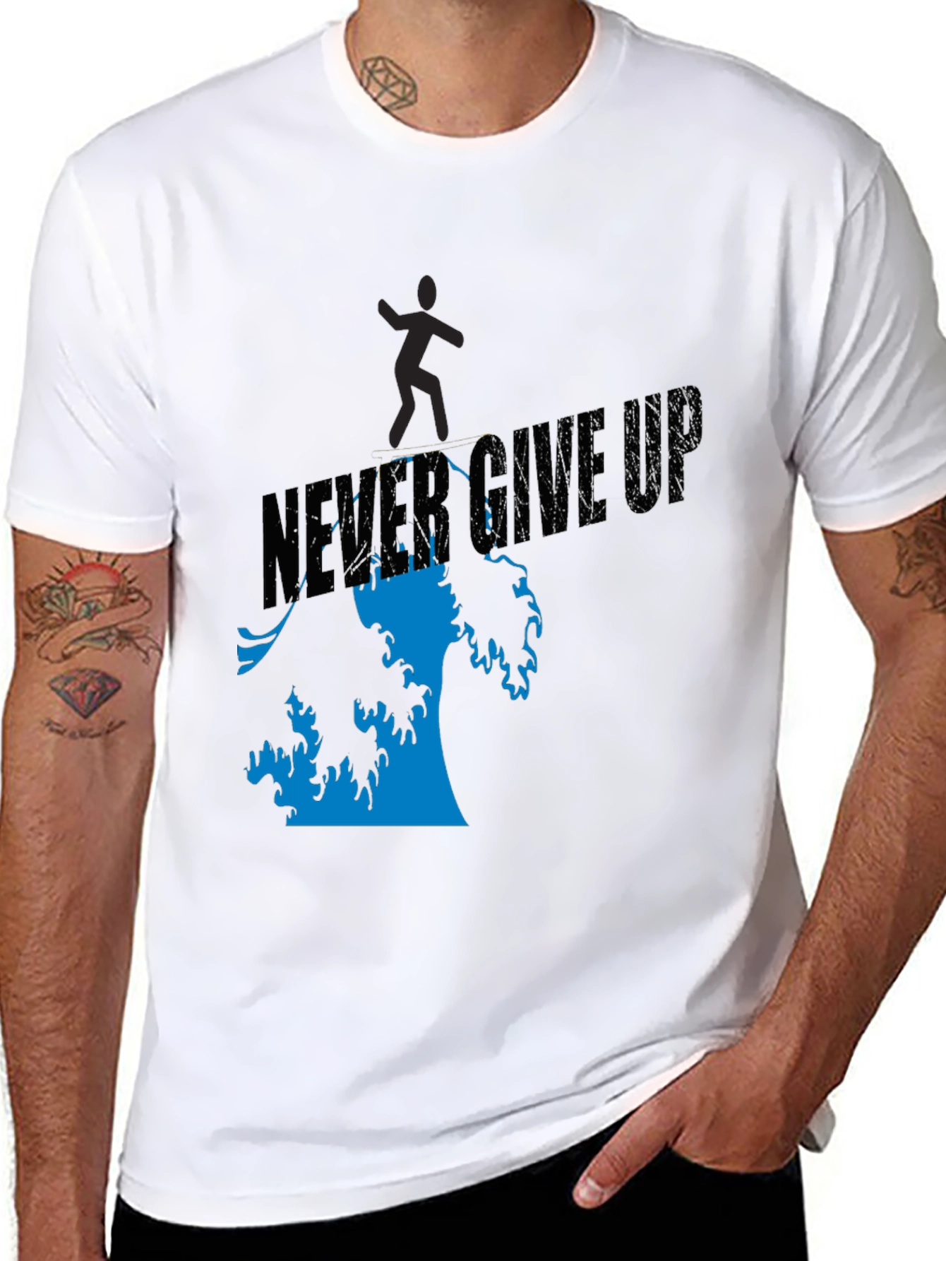 Camiseta Negra Never Give Up Hombre