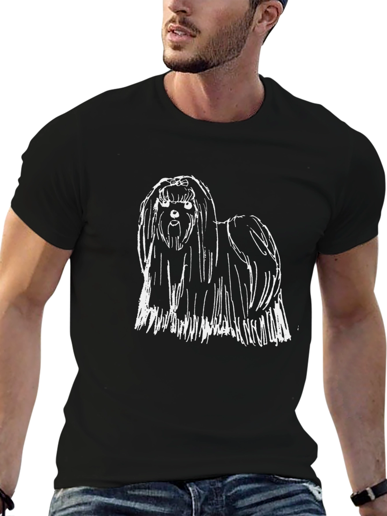 Camiseta Negra con Diseño de Perro Shih Tzu