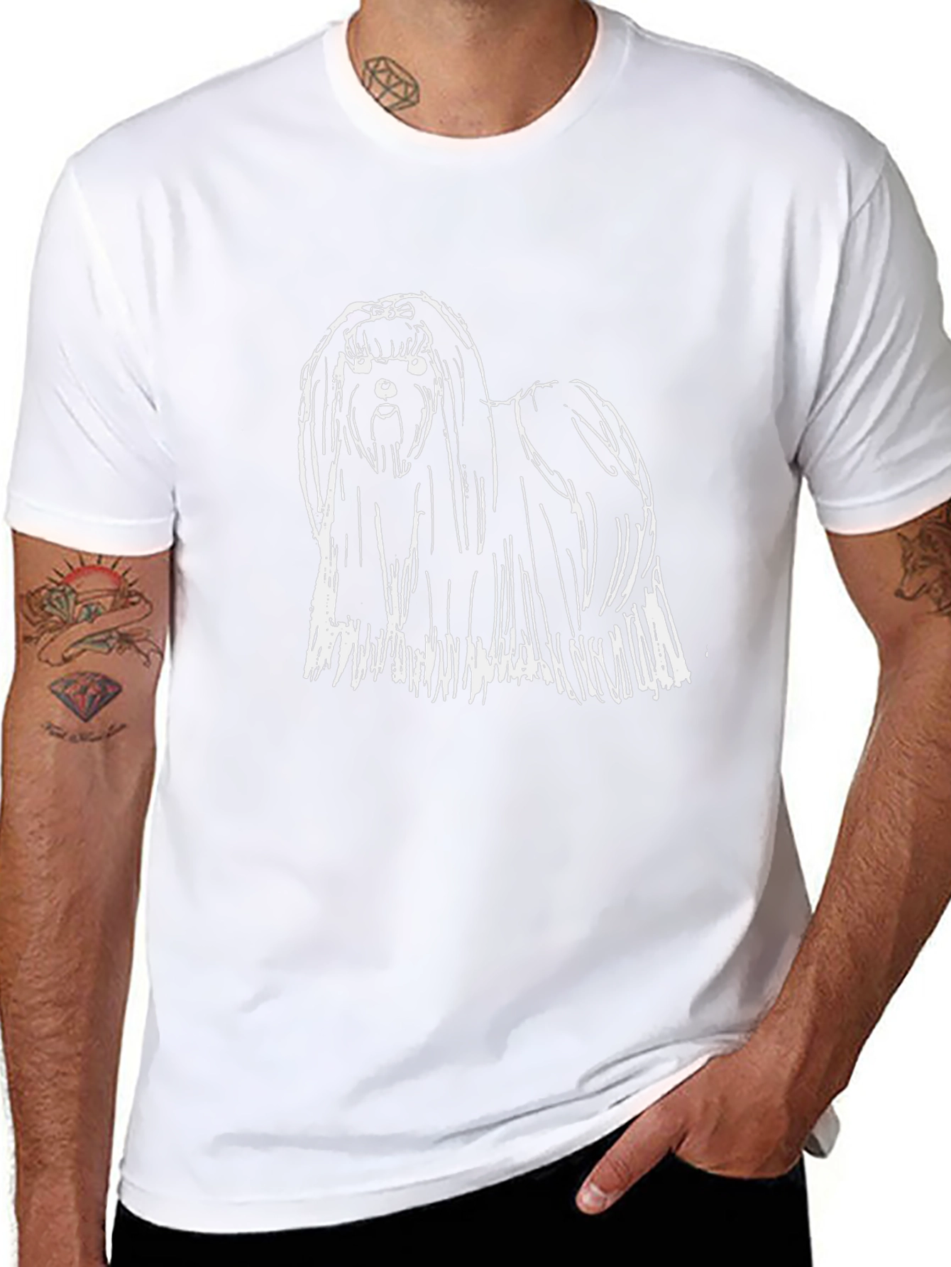 Camiseta Negra con Diseño de Perro Shih Tzu