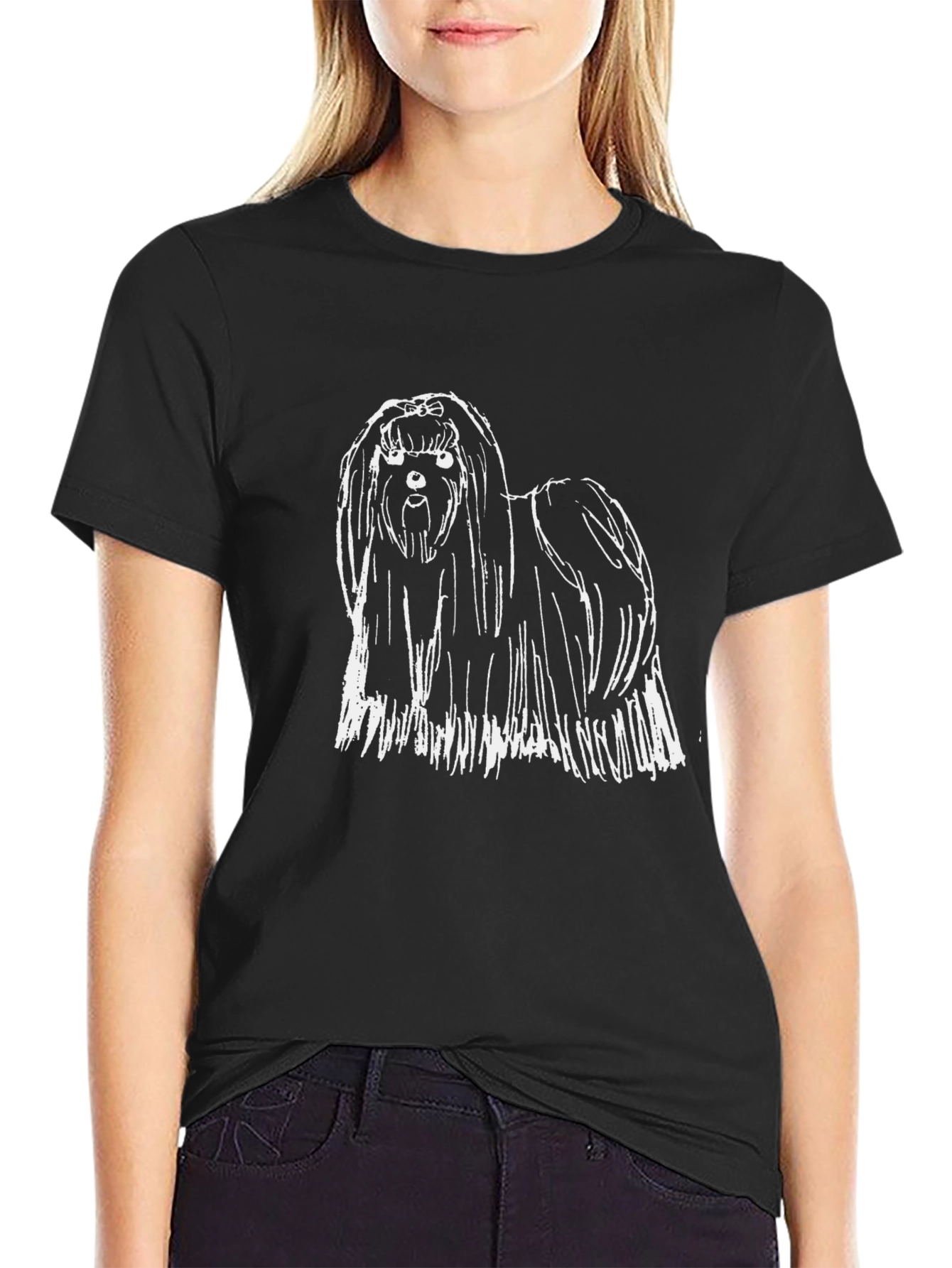 Camiseta Negra con Diseño de Perro Shih Tzu