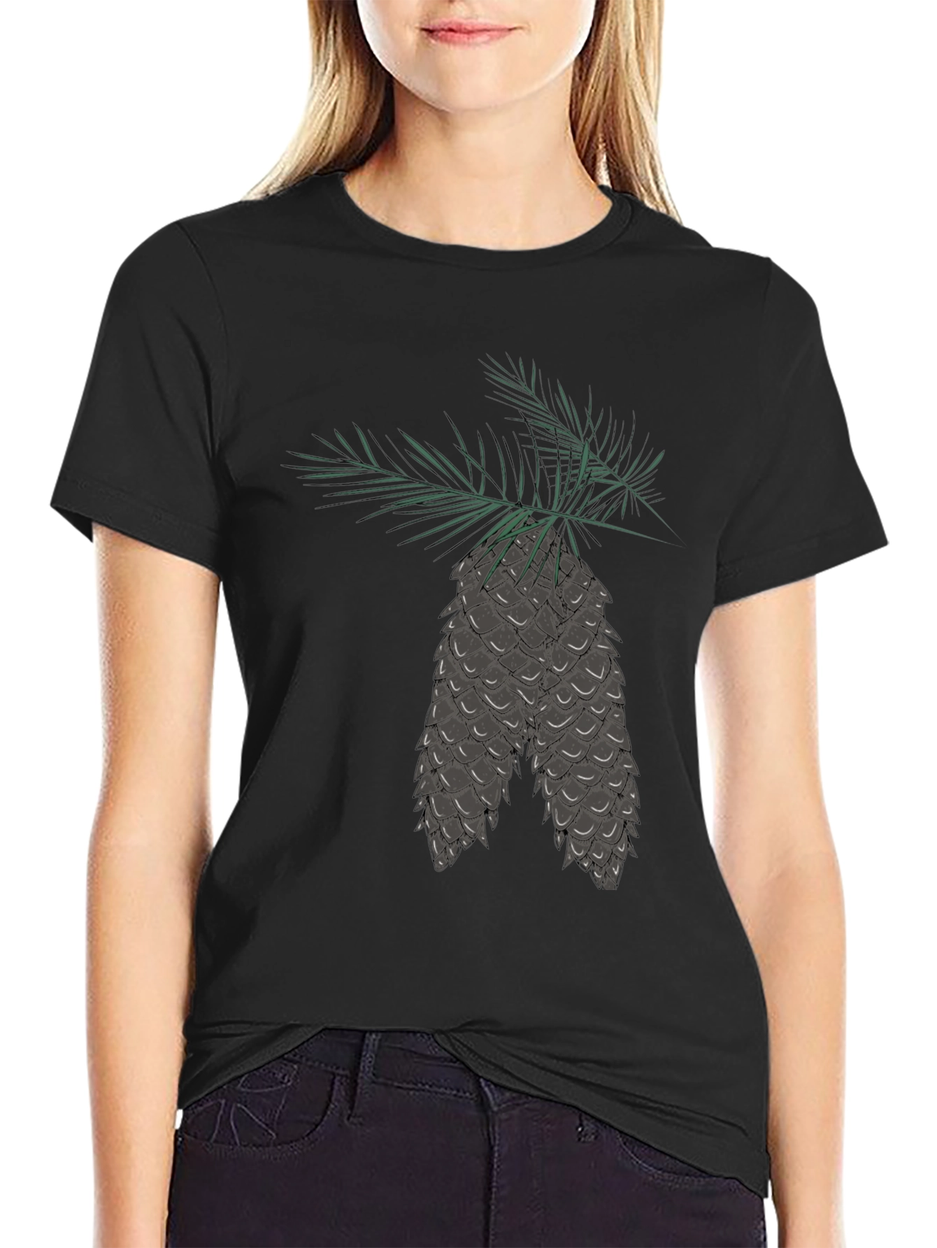 Camiseta Negra con Diseño de Piñas