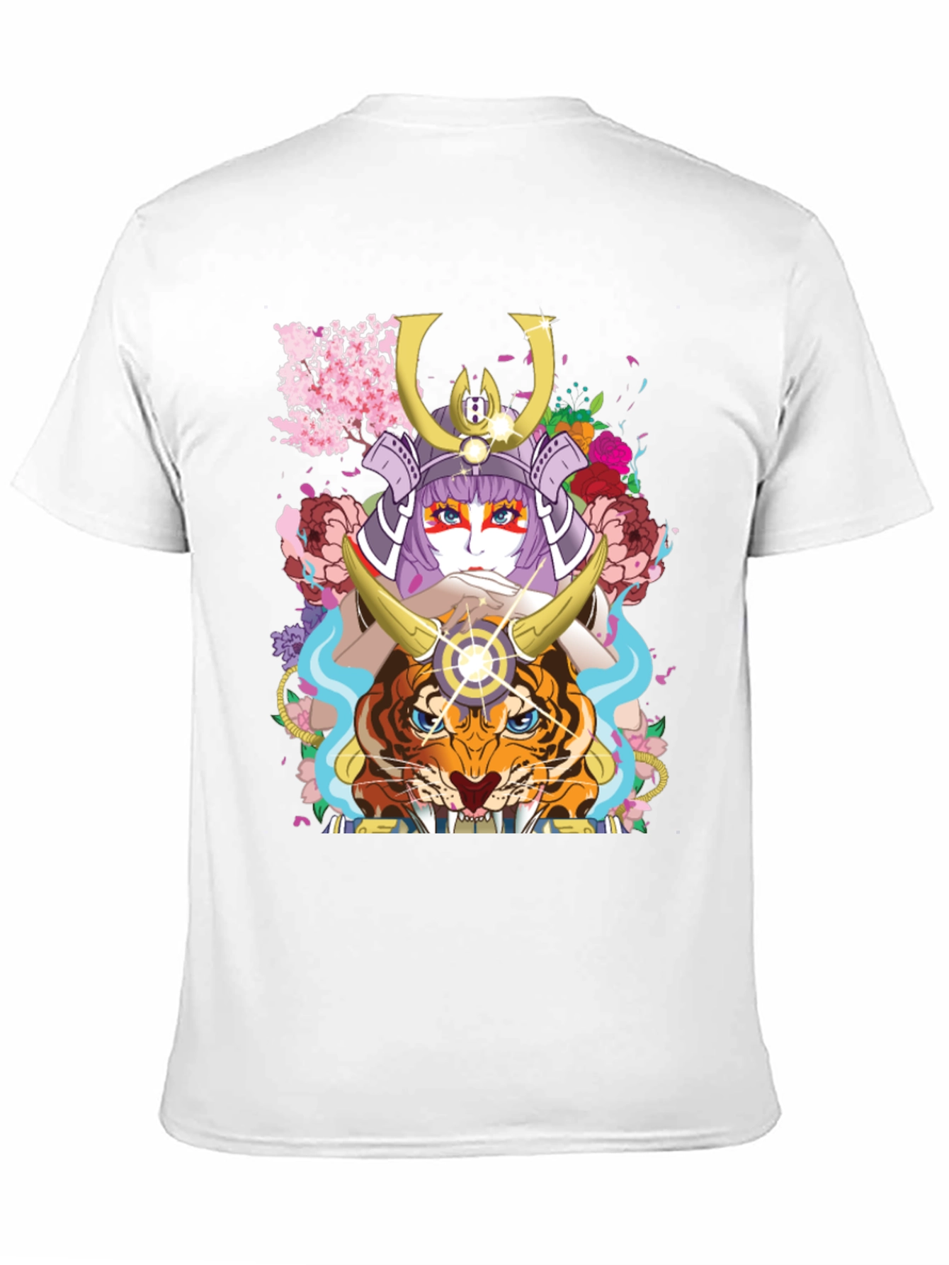 Camiseta Negra con Diseño de Samurai y Tigre