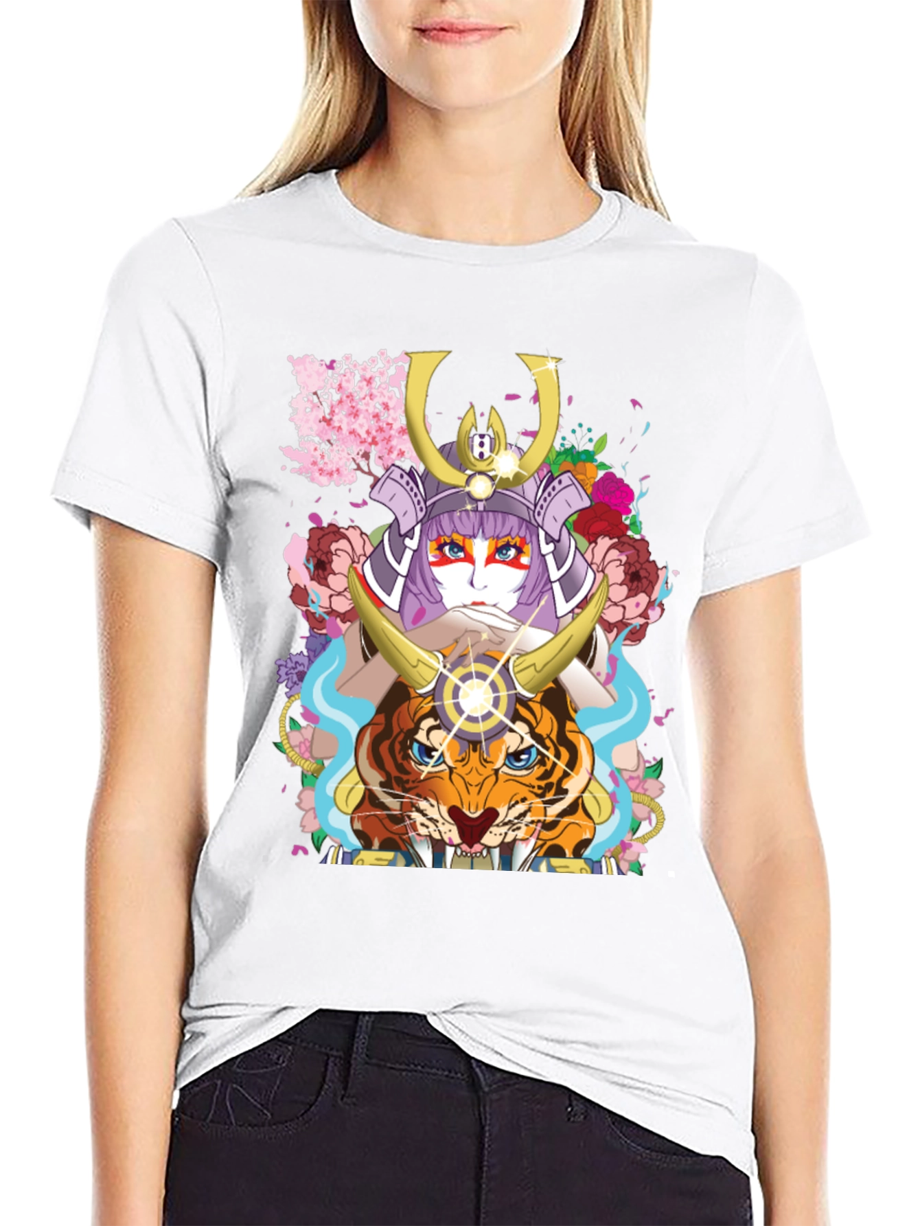 Camiseta Negra con Diseño de Samurai y Tigre