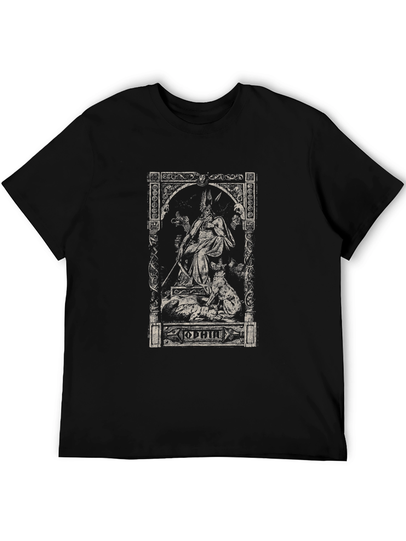 Camiseta Negra Odin Mitología Nórdica Estampada
