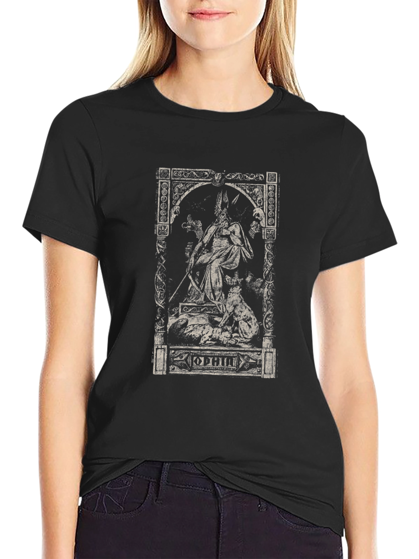 Camiseta Negra Odin Mitología Nórdica Estampada