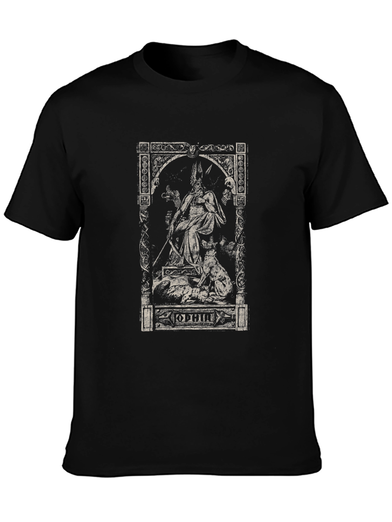 Camiseta Negra Odin Mitología Nórdica Estampada