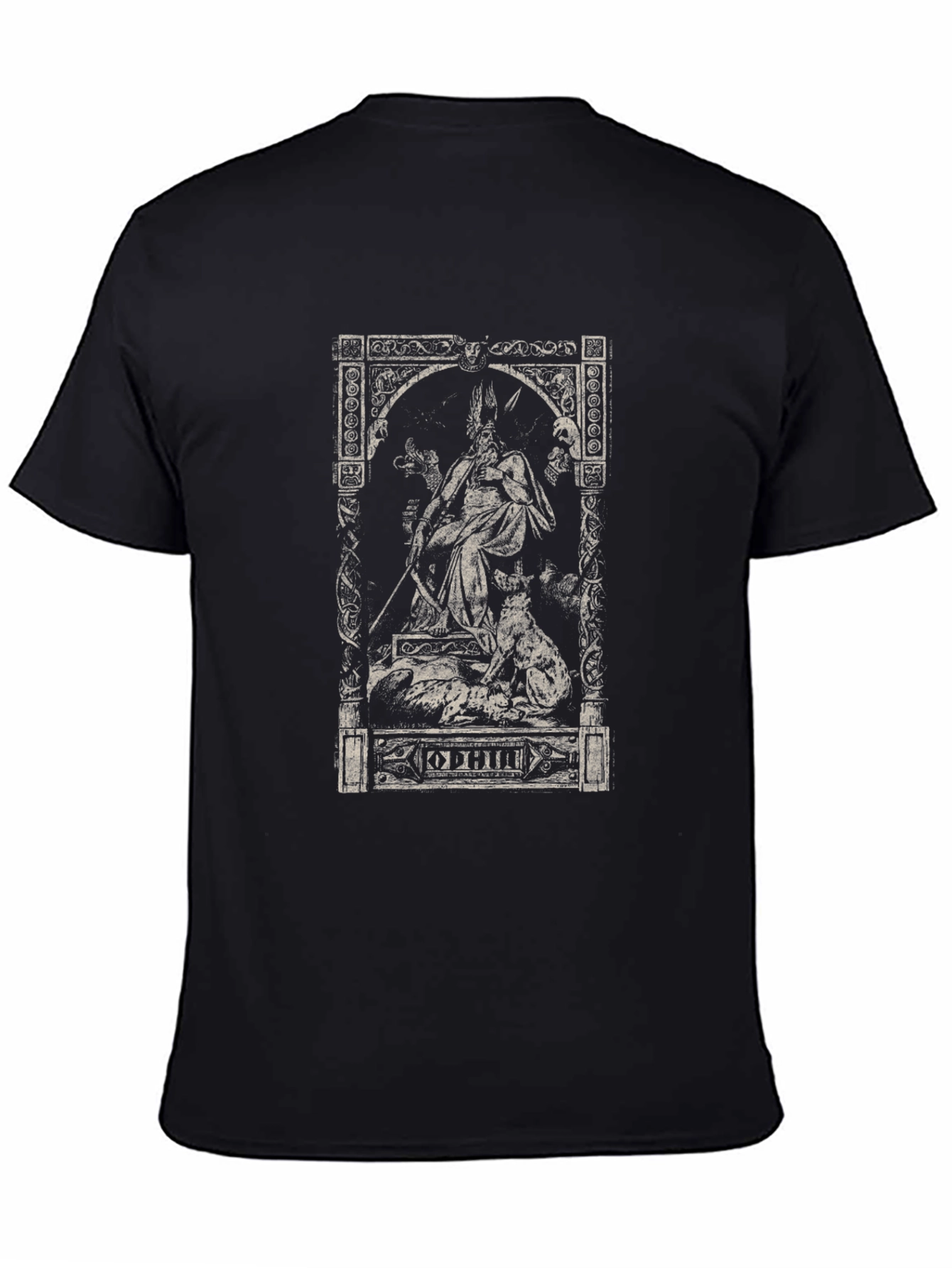 Camiseta Negra Odin Mitología Nórdica Estampada