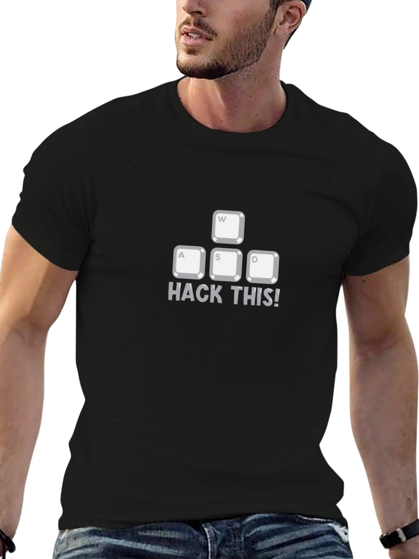 Camiseta Negra: Hack This! Teclas WASD para Programadores